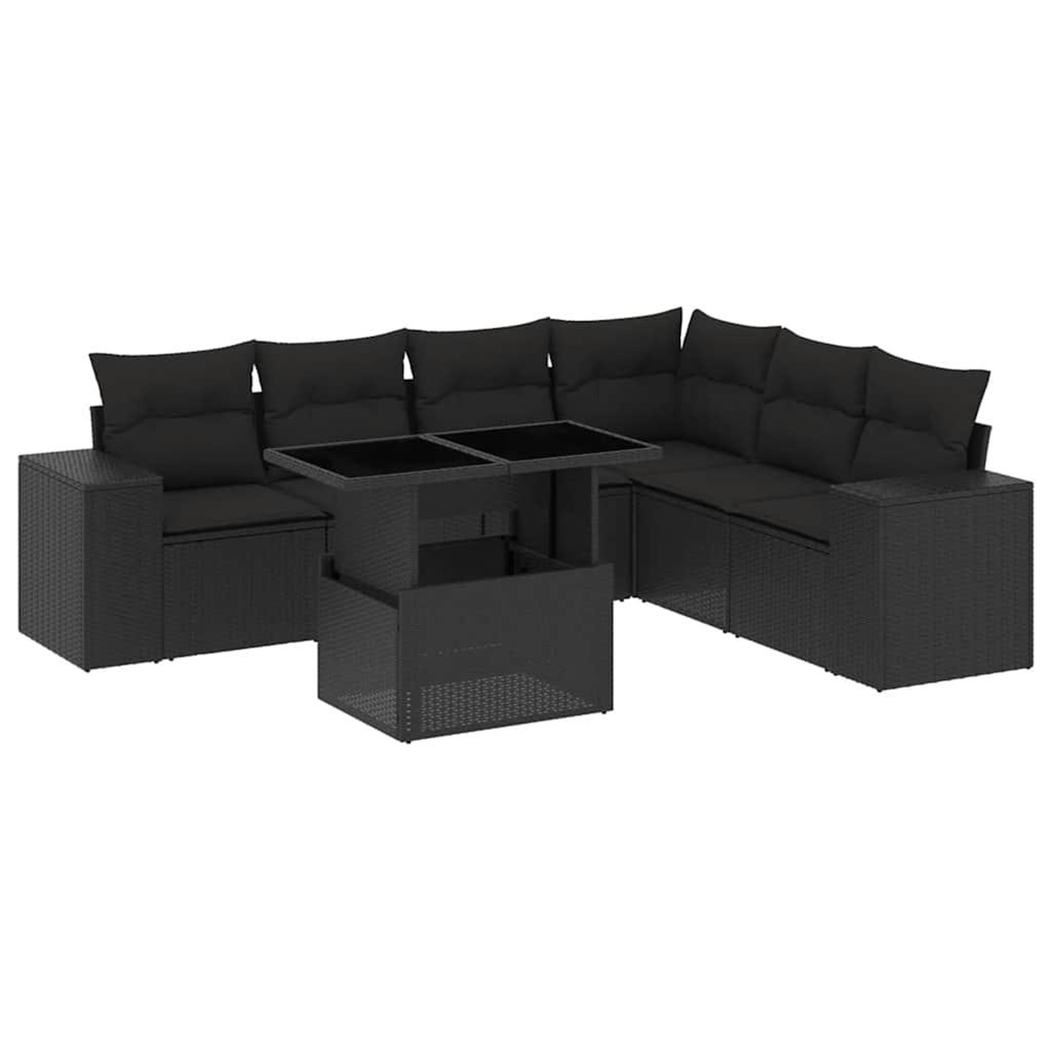 Voir la diapositive 2 : VIDAXL Salon de jardin 7 pcs avec coussins noir resine tressee