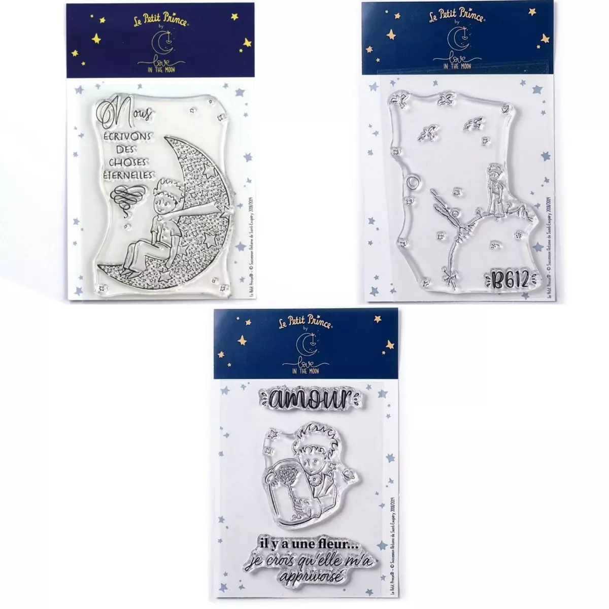  6 Tampons transparents Le Petit Prince et La lune + Paysage + Fleur