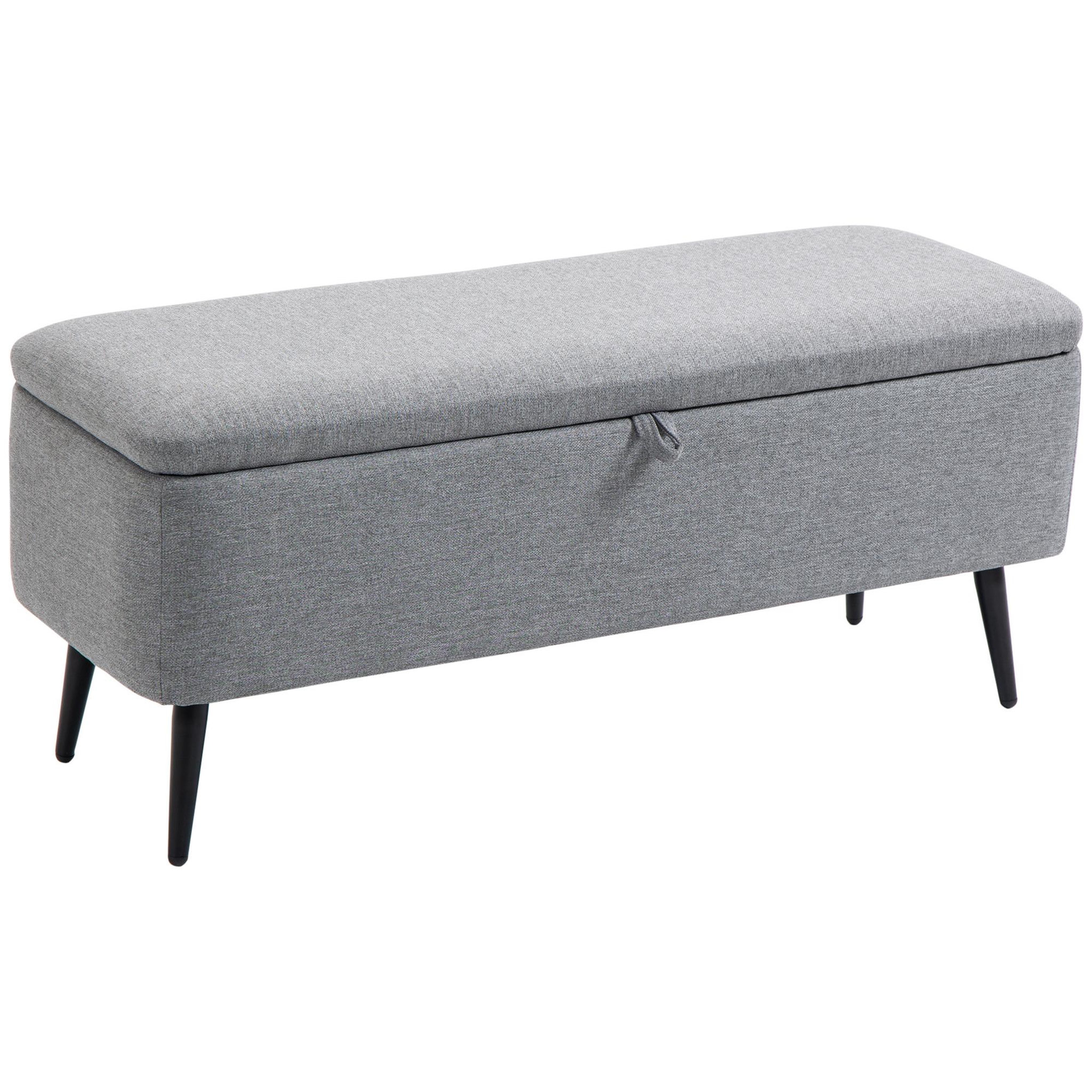 Voir la diapositive 1 : HOMCOM Banc coffre de rangement 2 en 1 dim. 102L x 40l x 39H cm piètement acier noir tissu gris