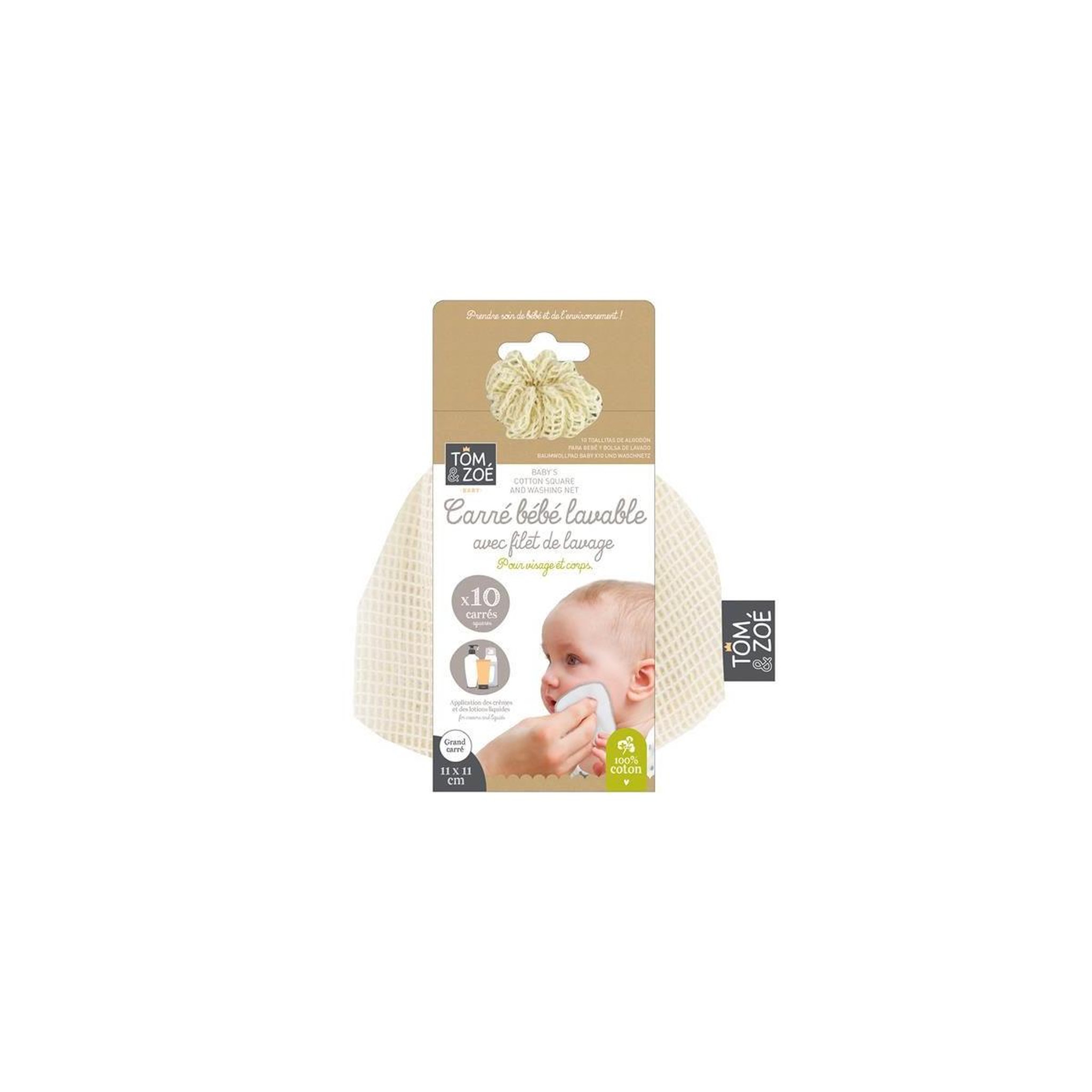 Tom & Zoé Lot de 10 carrés de coton lavables  bébé  11cm blanc