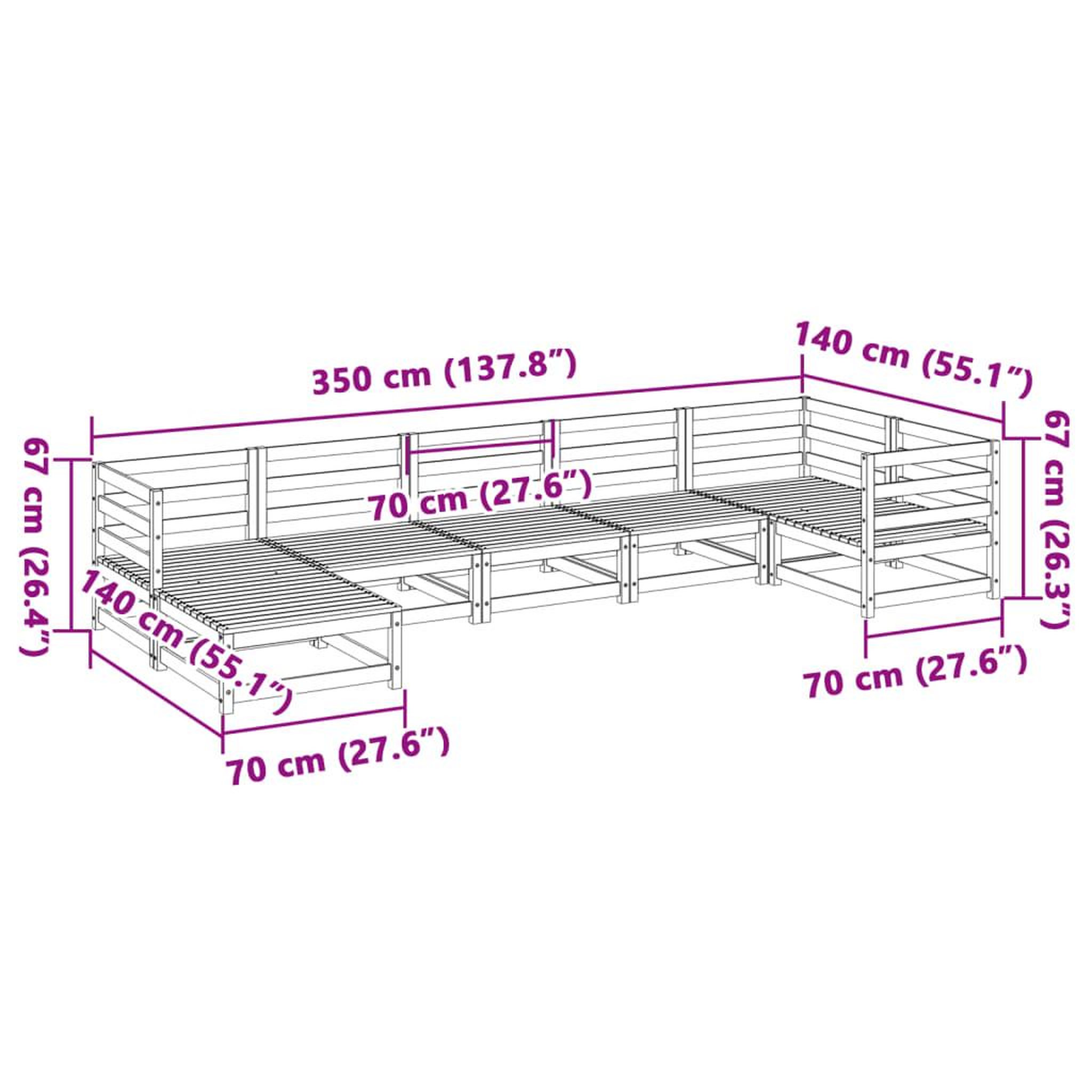 Voir la diapositive 6 : VIDAXL Salon de jardin 7 pcs bois de pin impregne