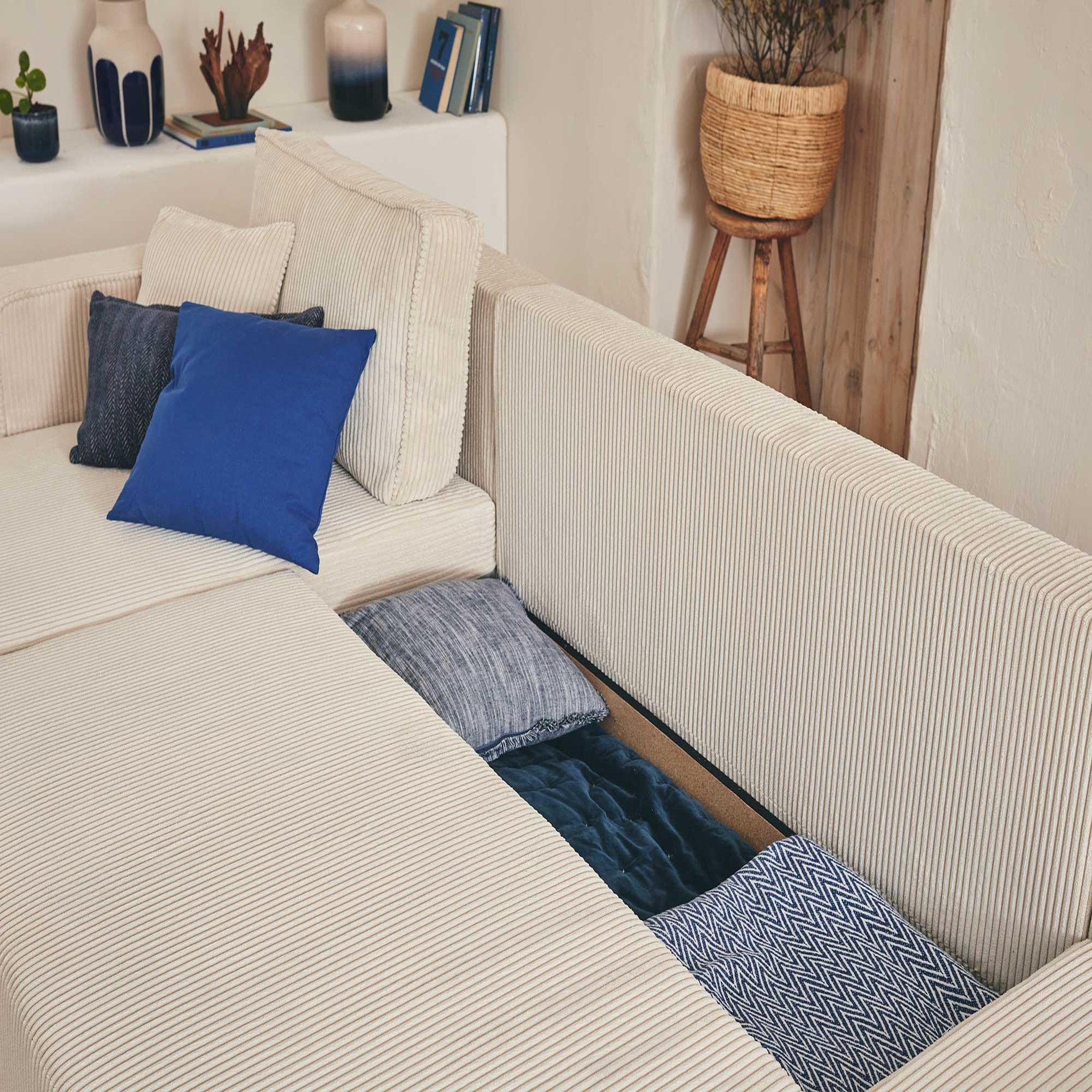 Voir la diapositive 3 : BEST MOBILIER Topaze - canapé panoramique en u - 7 places - convertible avec coffre - en velours côtelé