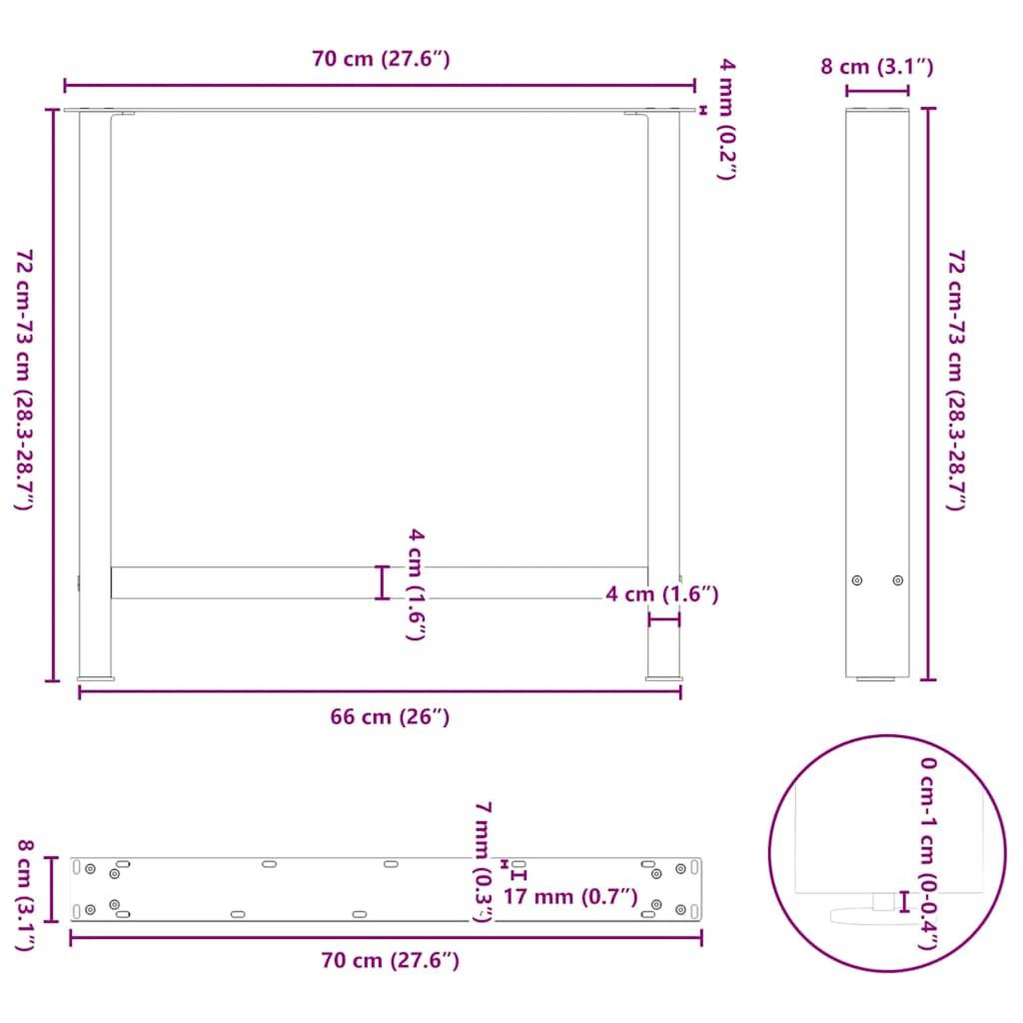 Voir la diapositive 6 : VIDAXL Pieds de table basse blanc 2 pcs 70x(72-73) cm acier