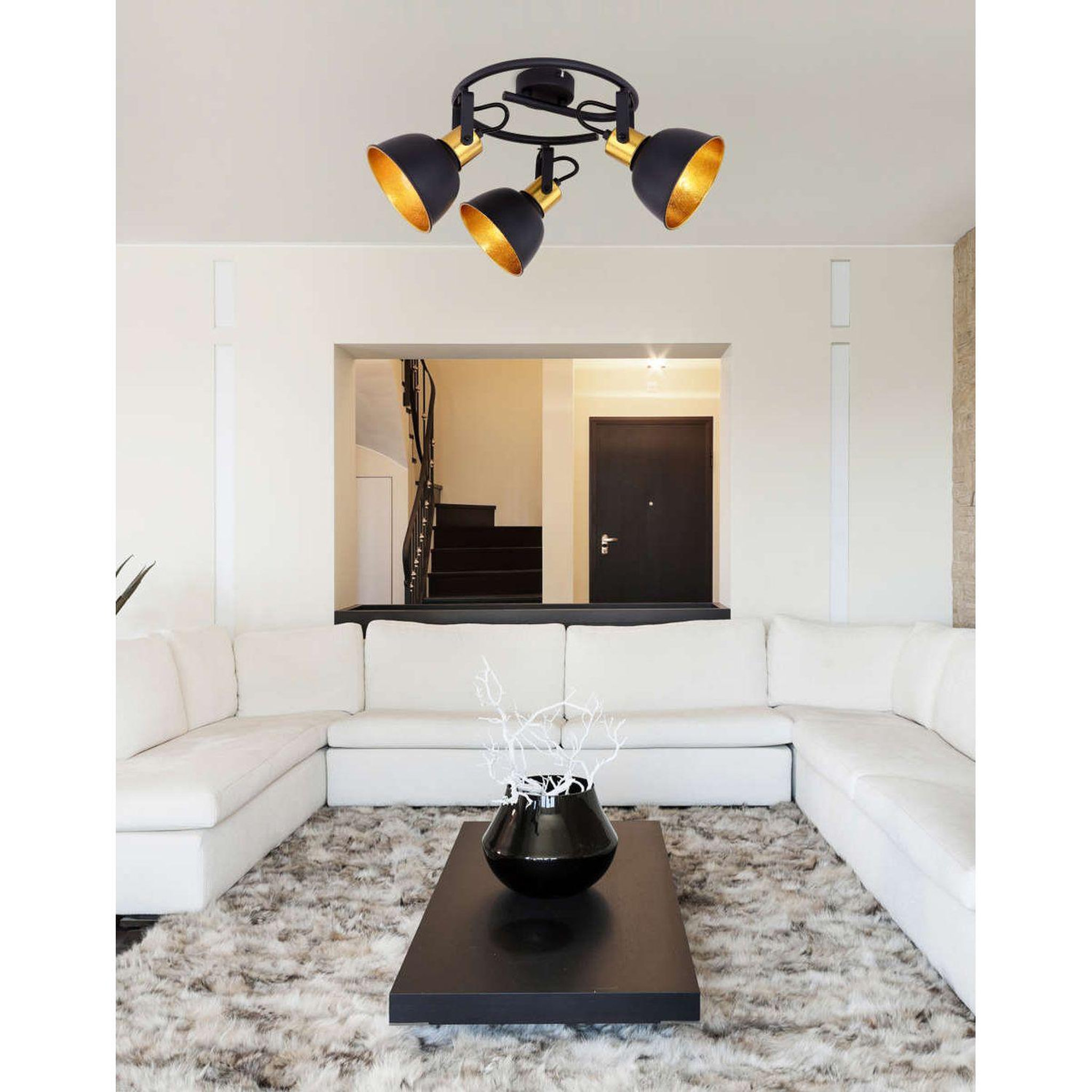 Voir la diapositive 4 : GLOBO Plafonnier rond design industriel fillo - noir et doré