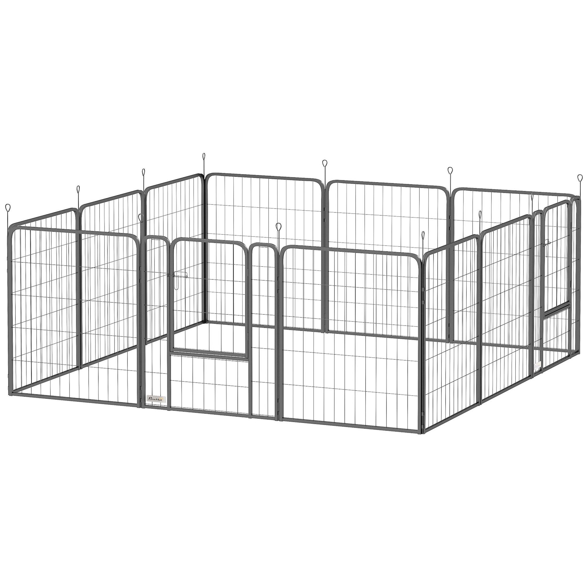 PAWHUT Parc enclos chien modulable pliable 12 panneaux H.80cm 2 portes verrouillables acier époxy noir