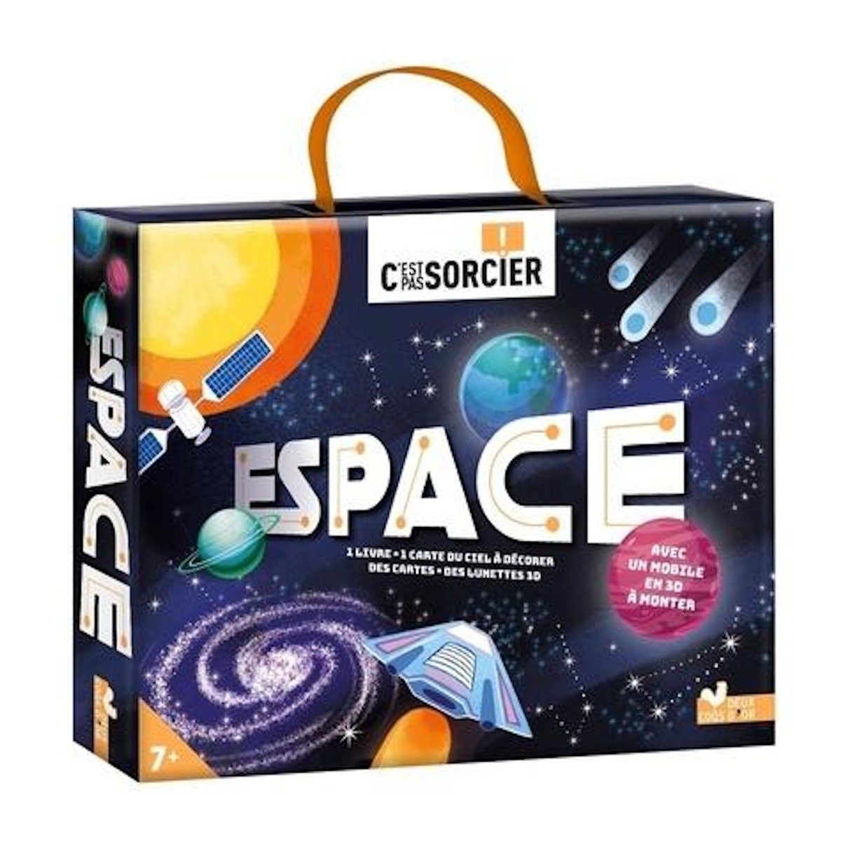 ESPACE. COFFRET AVEC 1 LIVRE, 1 CARTE DU CIEL A DECORER, DES LUNETTES 3D ET 1 MOBILE EN 3D A MONTER, Thomas-Belli Anne