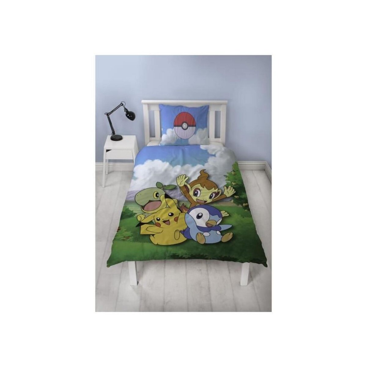 Pokemon Parure de lit réversible - POKEMON - Pikachu et ses amis - Microfibre - 1 housse de couette 140 x 200 cm + 1 taie 63 x 63 cm