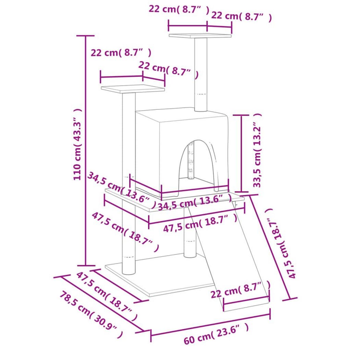VIDAXL Arbre a chat avec griffoirs en sisal gris fonce 110 cm