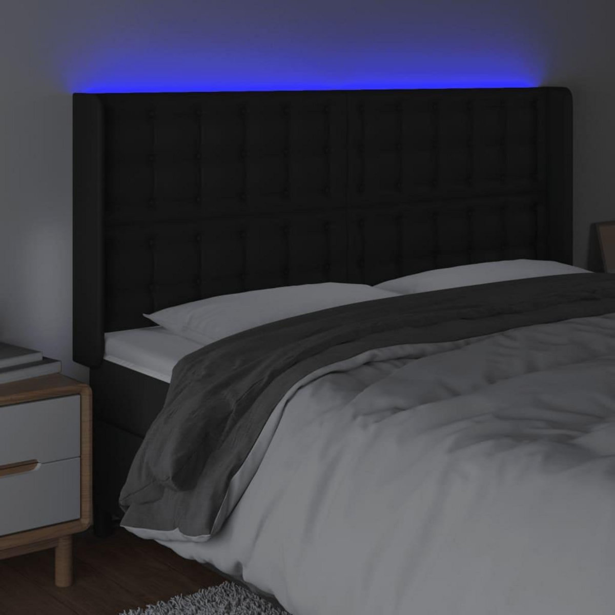 VIDAXL Tete de lit a LED Noir 203x16x118/128 cm Similicuir