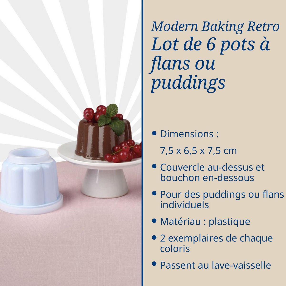 DR.OETKER Lot de 6 moules à flans avec couvercle 6,3 x 7,5 cm Dr. Oetker Rétro