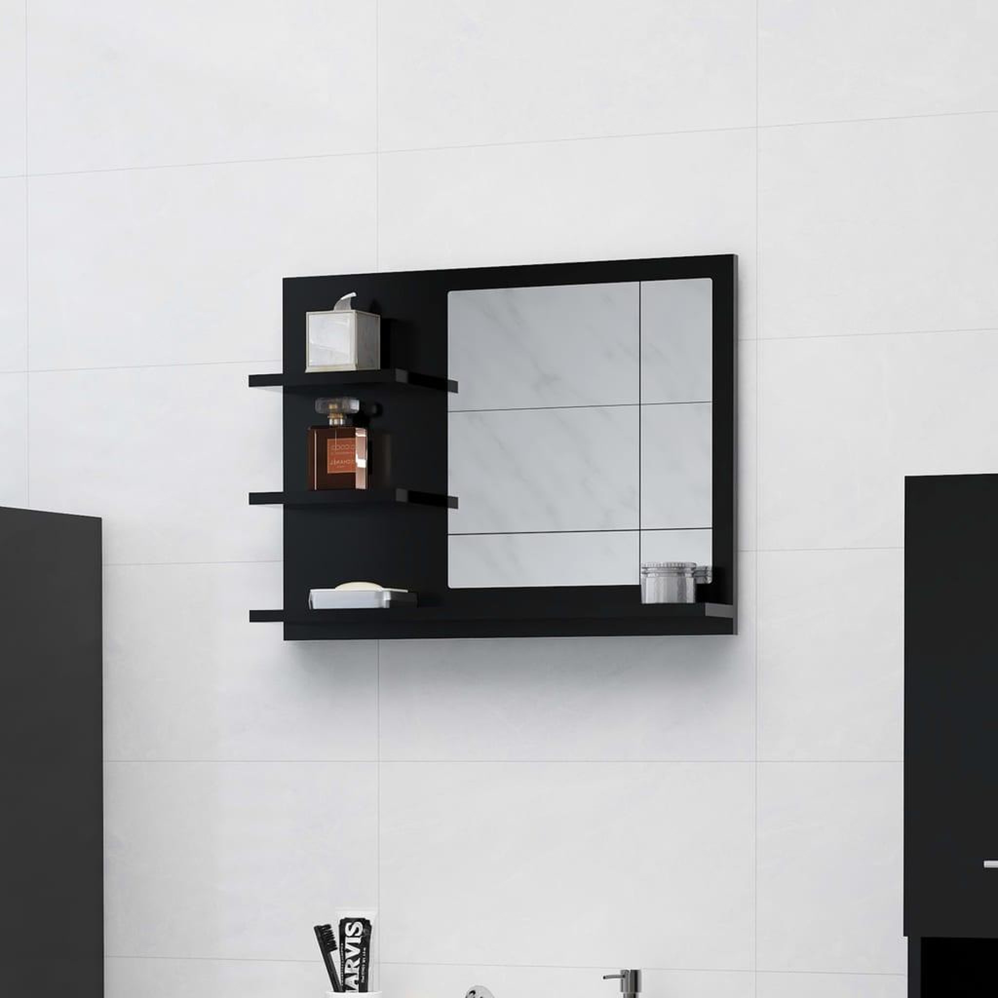 Voir la diapositive 1 : VIDAXL Miroir de salle de bain noir 60x10,5x45 cm bois d'ingenierie
