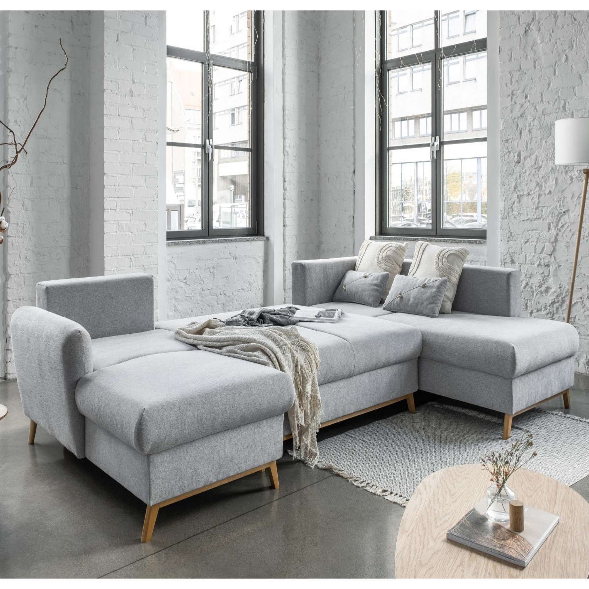 Voir la diapositive 3 : BEST MOBILIER Lagom - canapé d'angle panoramique - convertible - avec coffre - en tissu - 7 places - droit