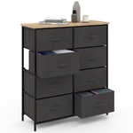 ID MARKET Commode 8 tiroirs en tissu ALTA 80 cm gris anthracite et plateau effet bois design industriel