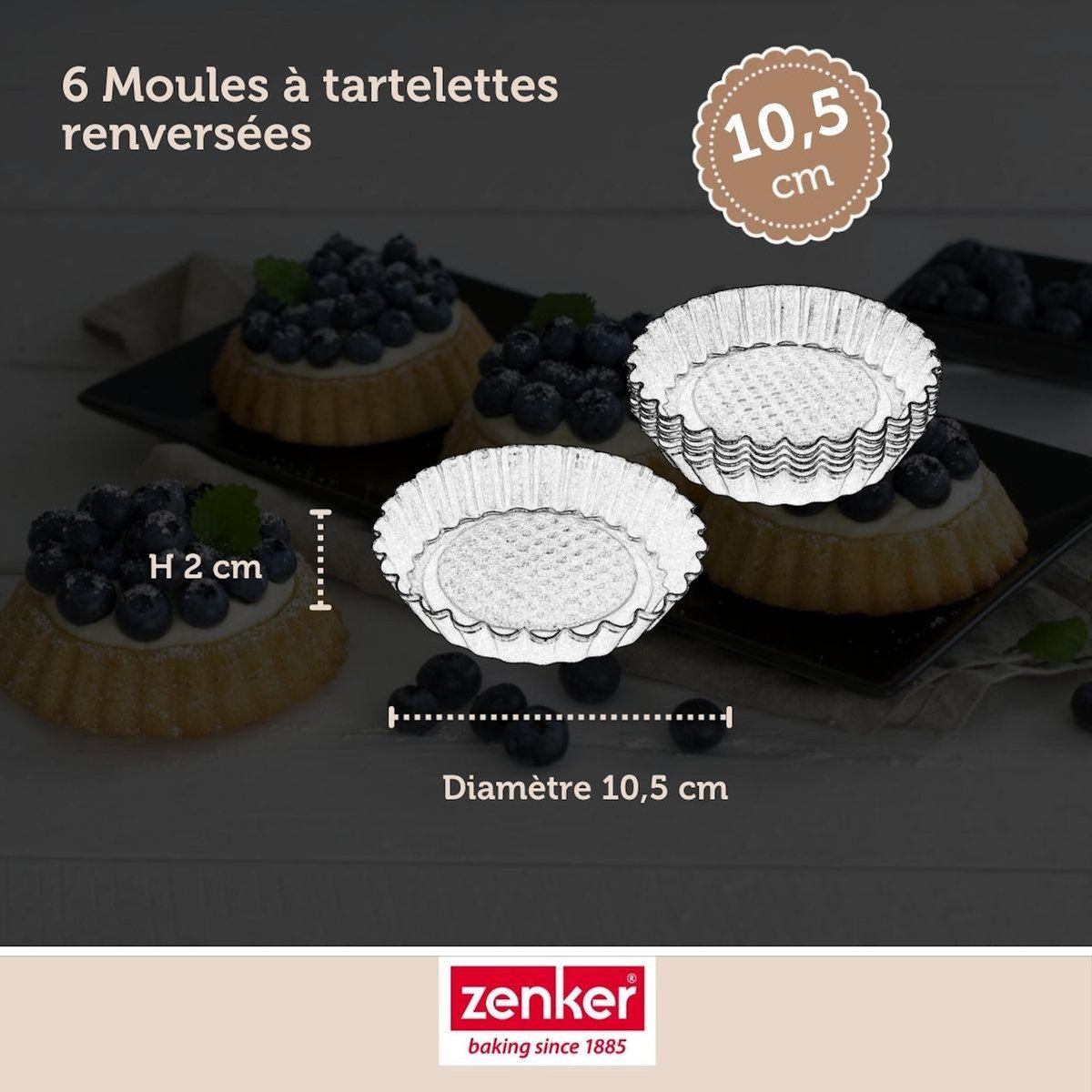 ZENKER Set pâtisserie avec 6 moules à tartelettes renversées 10 cm, 2 bols à mixer, verre mesureur et spatule Zenker