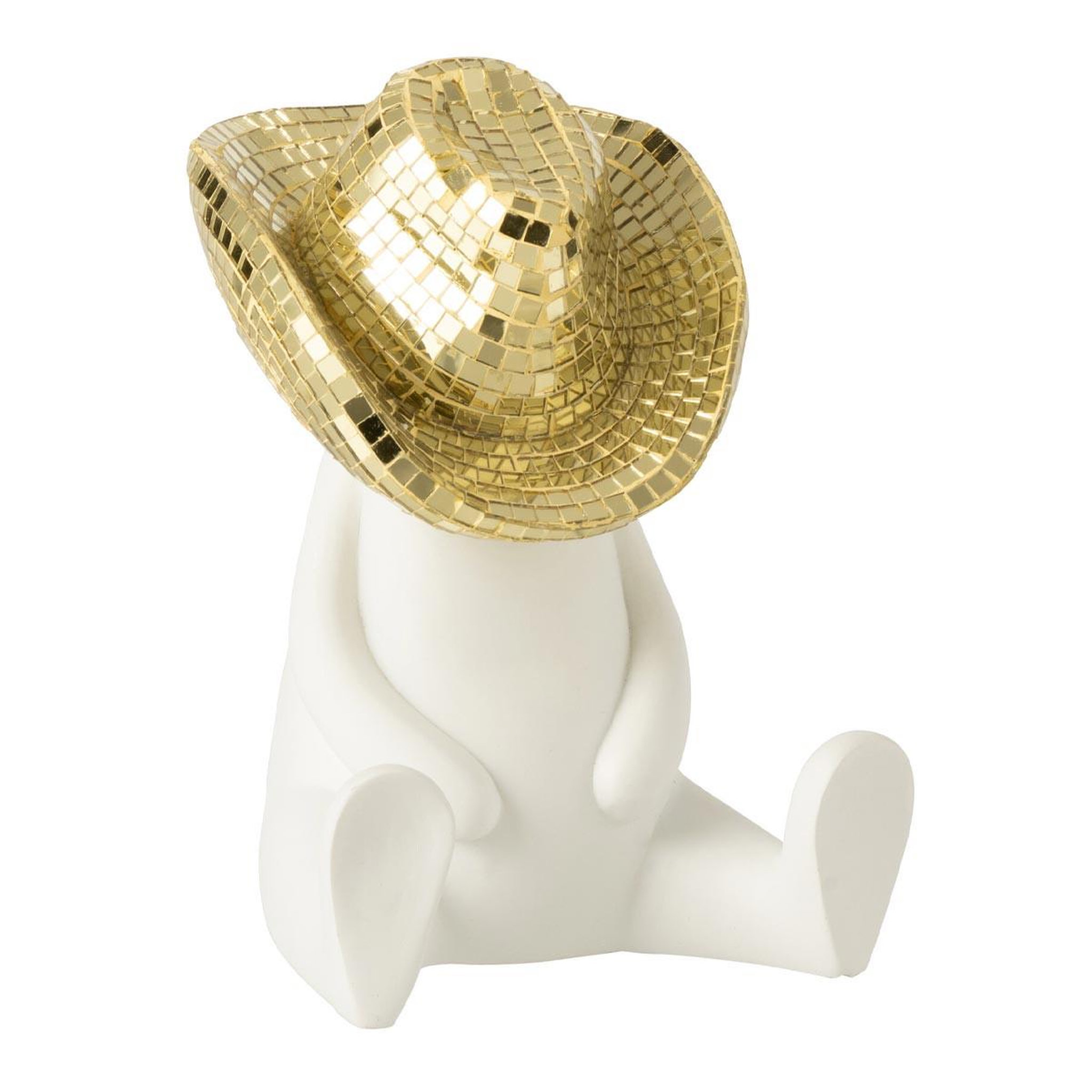 J-LINE Statuette cowboy en résine  mosaïque  18cm blanc