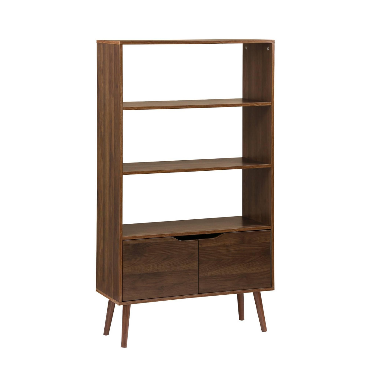 SWEEEK Étagère bibliothèque décor bois de noyer. 2 portes 3 niveaux