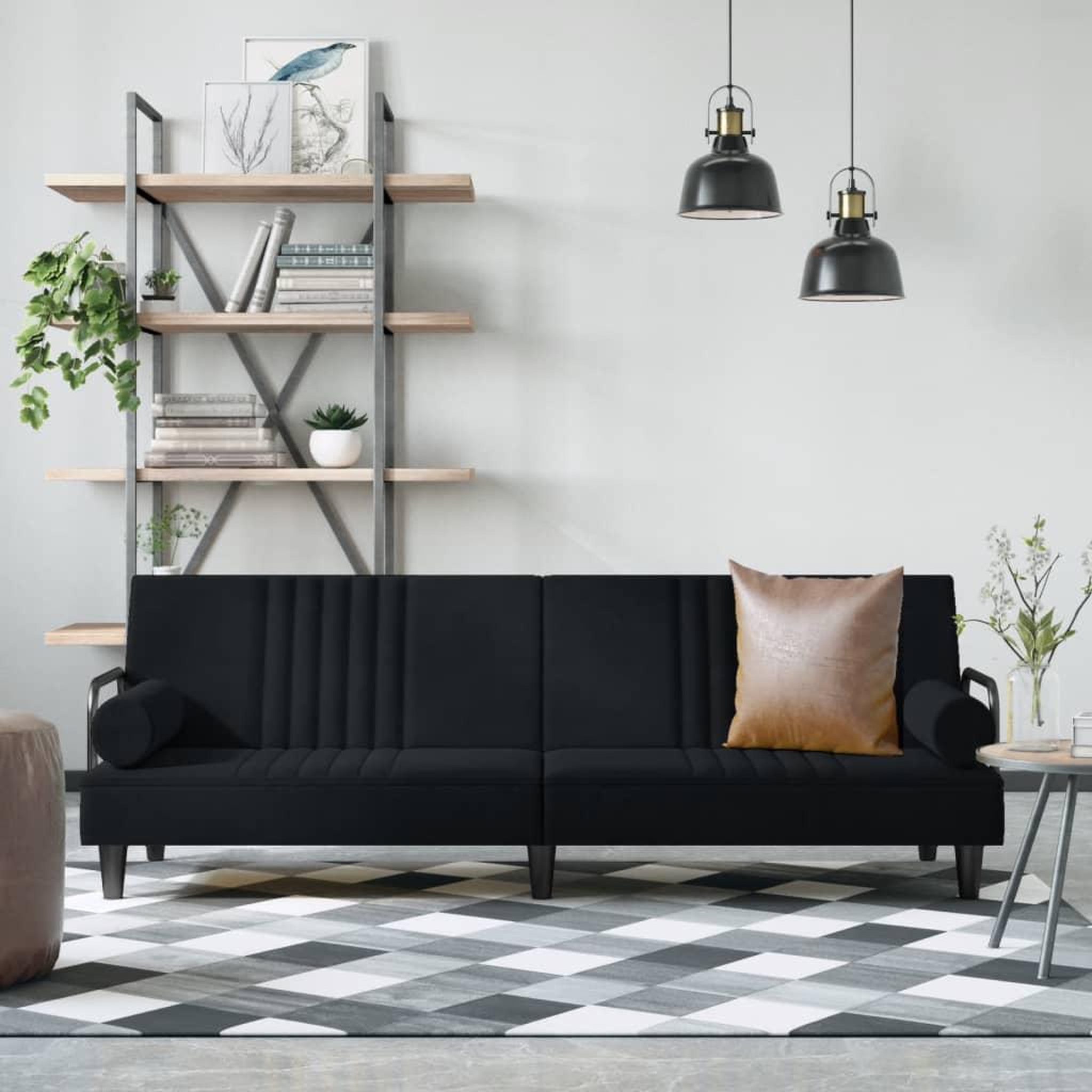 Voir la diapositive 1 : VIDAXL Canape-lit avec accoudoirs noir velours
