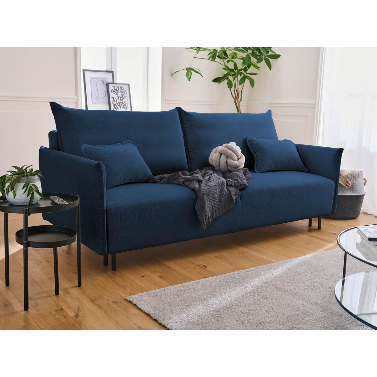 LISA DESIGN Valentina - canapé 3 places convertible - avec coffre - en velours côtelé - style contemporain