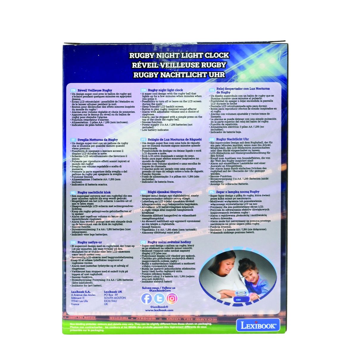 Lexibook Réveil avec veilleuse Ballon de rugby en 3D