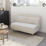 Voir la diapositive 2 : SWEEEK Canapé convertible en tissu bouclettes blanches- Guesta - 2 places scandinave. pieds bois foncé. banquette. dossier inclinable