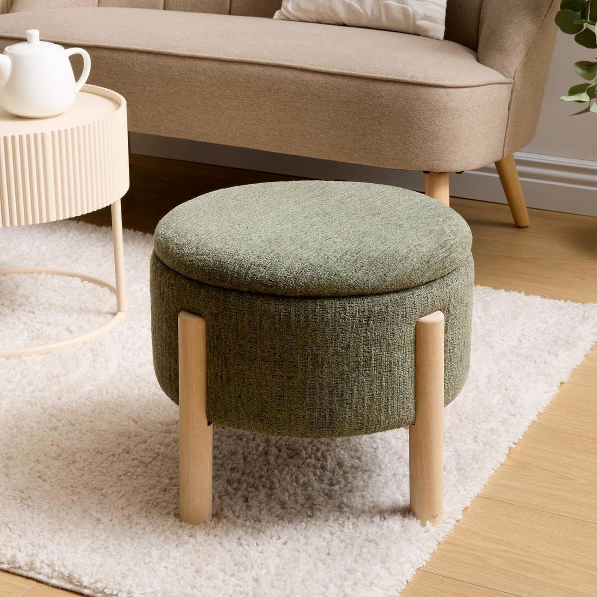 Voir la diapositive 4 : ATMOSPHERA Pouf coffre chenille  elki  45cm kaki