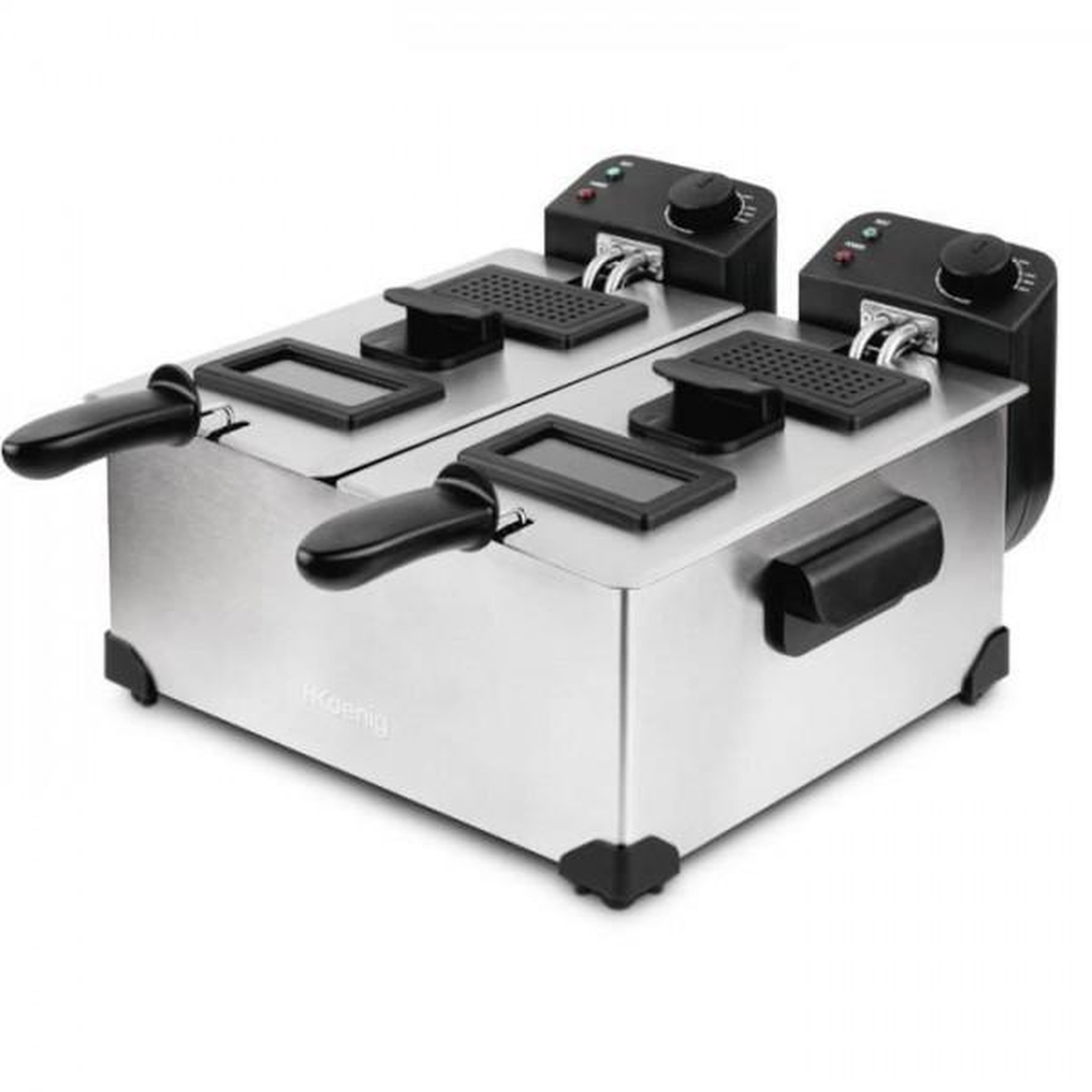 Voir la diapositive 2 : HKOENIG Friteuse Electrique  HKoeNIG - DFX600 - Double Cuve 2x3L - Thermostats indépendants - Paniers amovibles - Acier inoxydable - 3600W