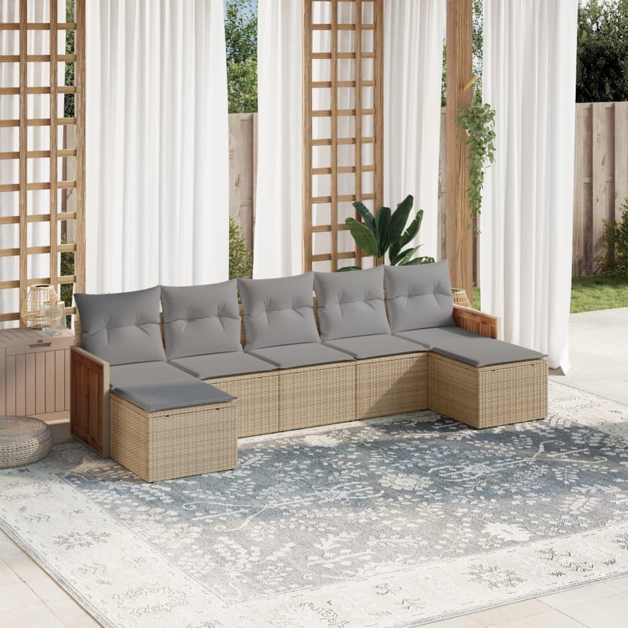 VIDAXL Salon de jardin avec coussins 7 pcs beige resine tressee