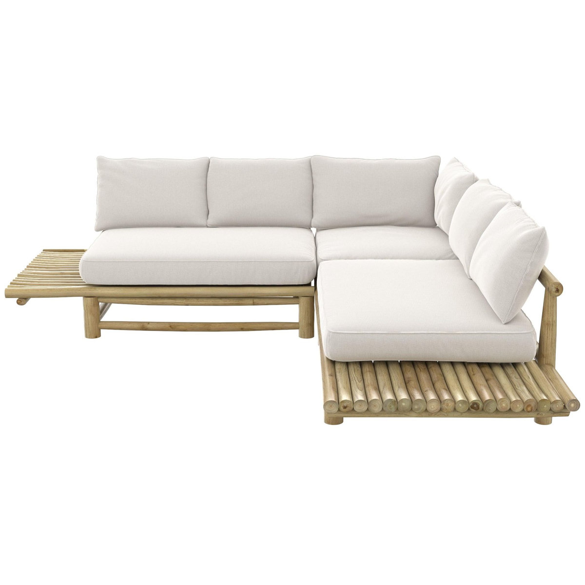 Rendez vous déco Canapé d'angle de jardin 4 places en teck et coussins blancs-Sunny