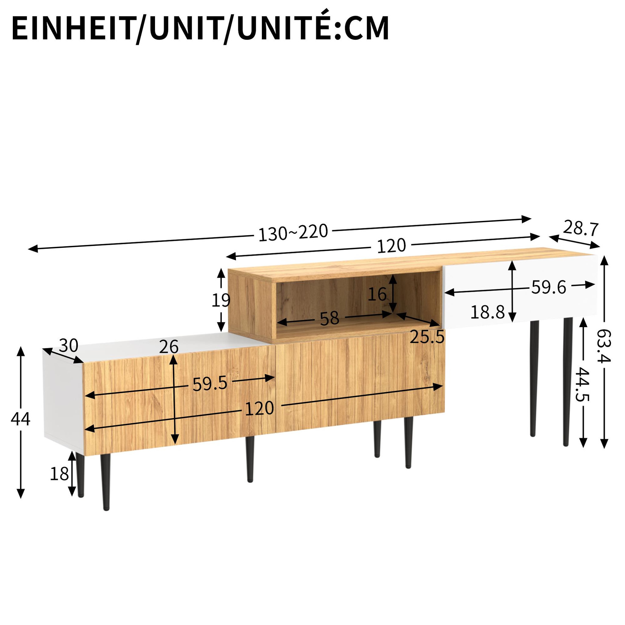 Voir la diapositive 3 : MERAX Meuble tv naturel+blanc 130 cm mdf