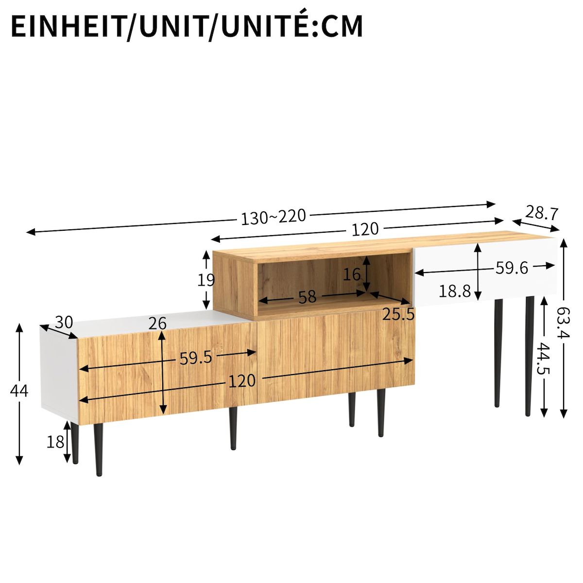 MERAX Meuble tv naturel+blanc 130 cm mdf
