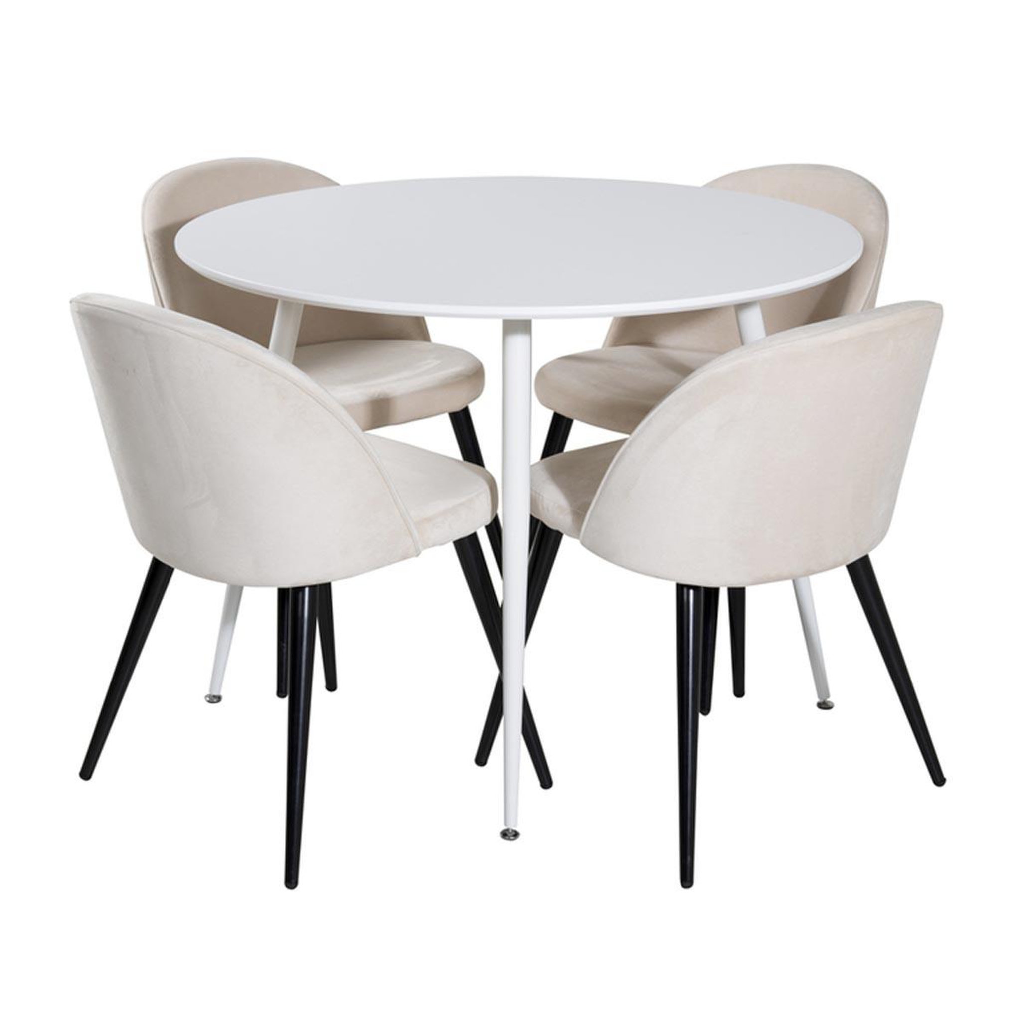 Paris Prix Ensemble table à manger & 4 chaises  plaza i & velvet  100cm blanc & beige