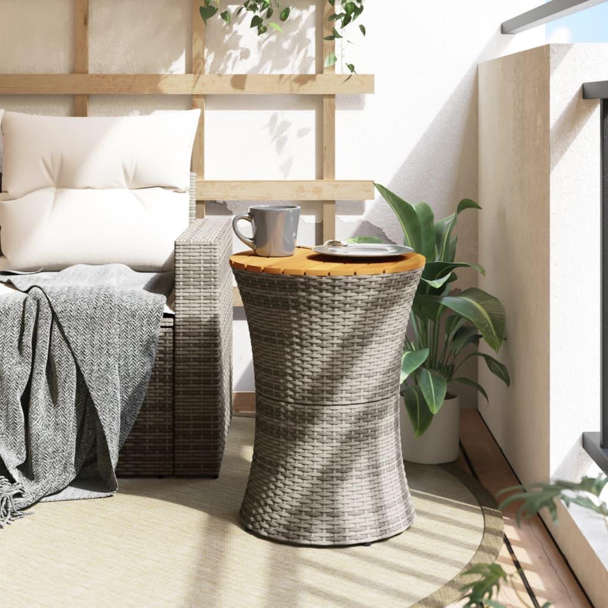 Voir la diapositive 3 : VIDAXL Table d'appoint de jardin forme tambour gris rotin bois massif