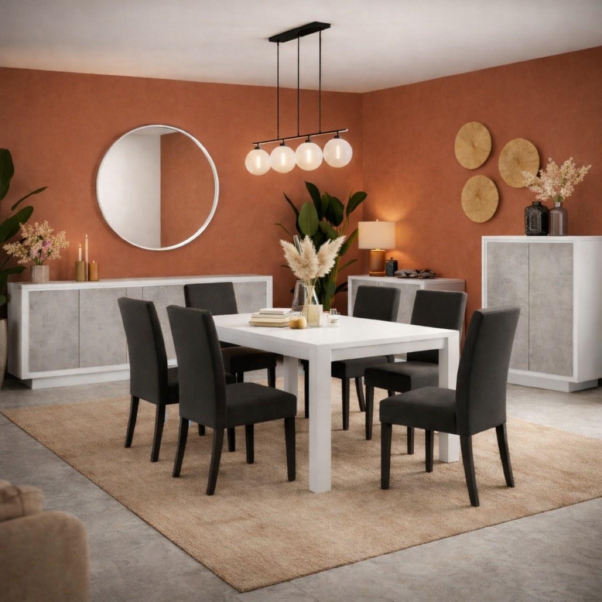 Voir la diapositive 4 : JLC KREATION Buffet bas moderne 4 portes blanc et gris béton yori