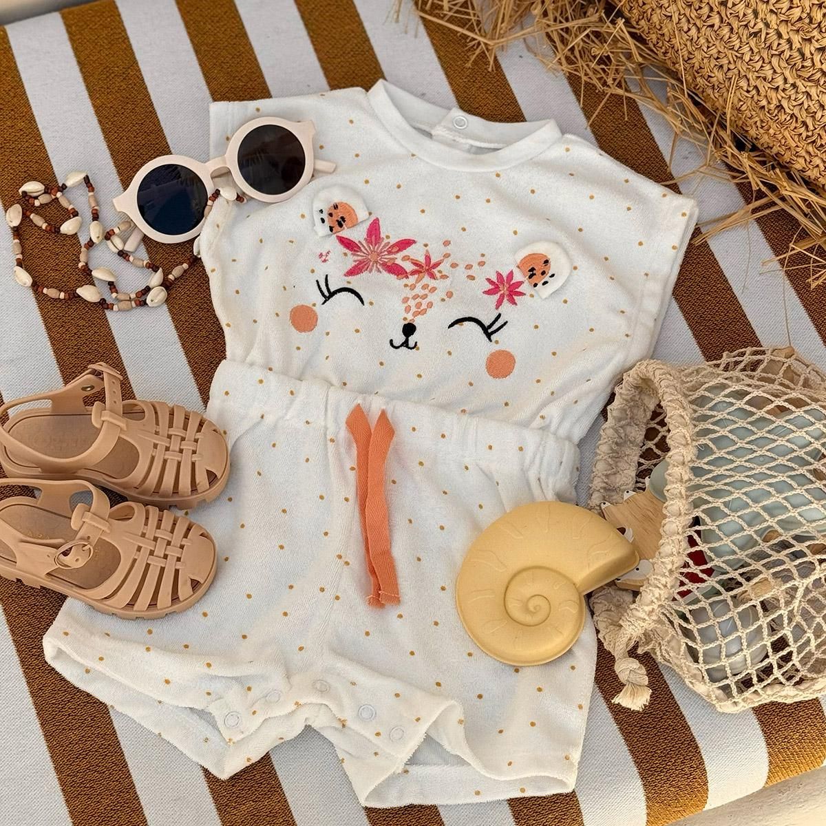 Petit Béguin Combishort bébé en éponge Bahamas