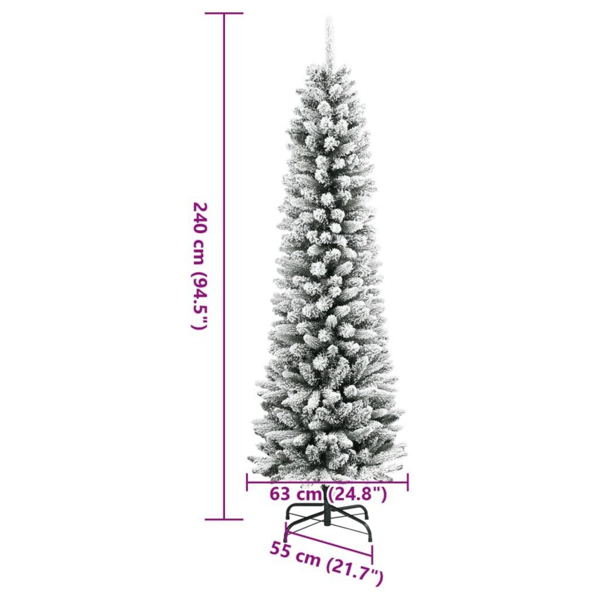 VIDAXL Sapin de Noël artificiel mince avec neige floquee 240 cm PVC/PE