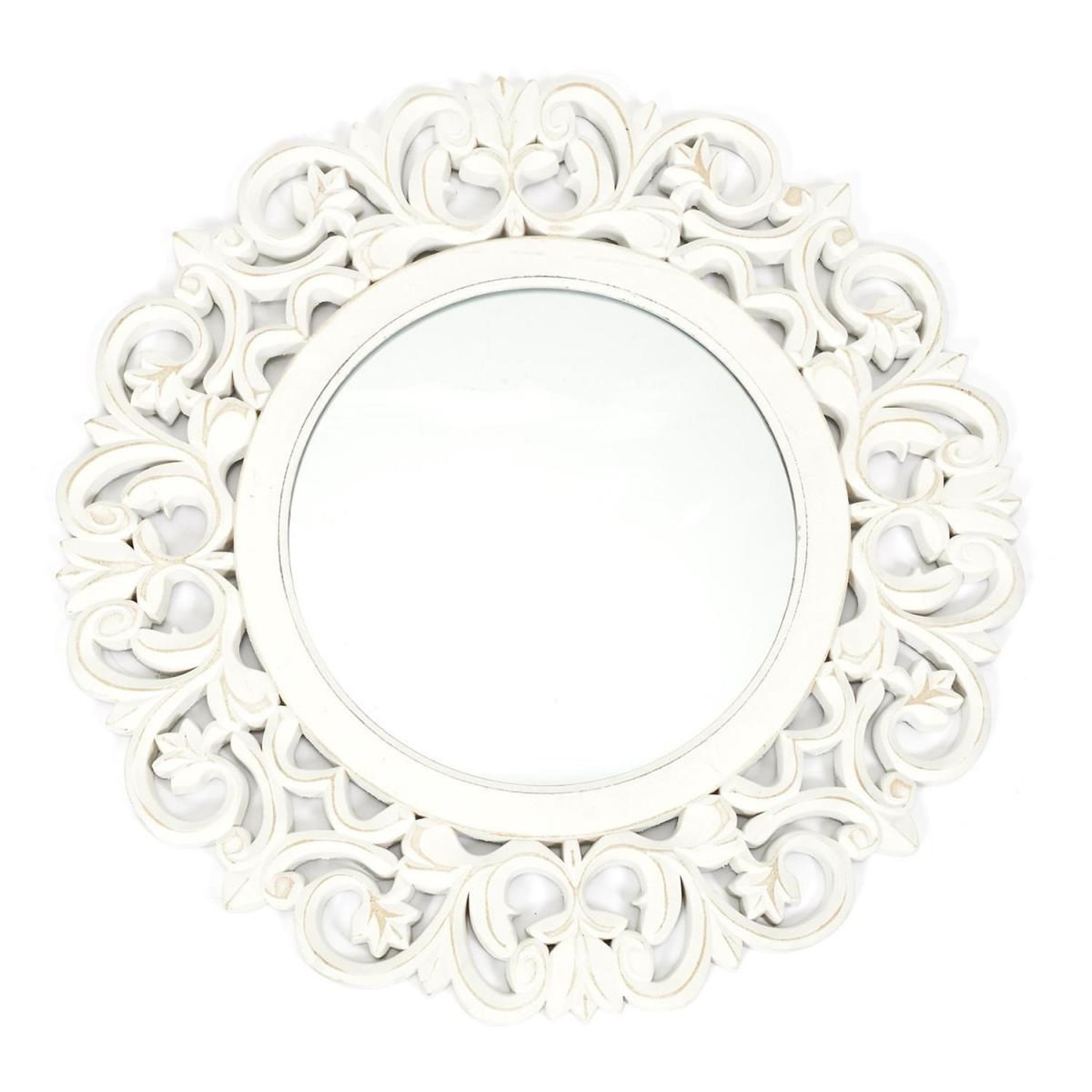 The Home Deco Factory Miroir Mural en Bois Sculpté  Charme  60cm Blanc
