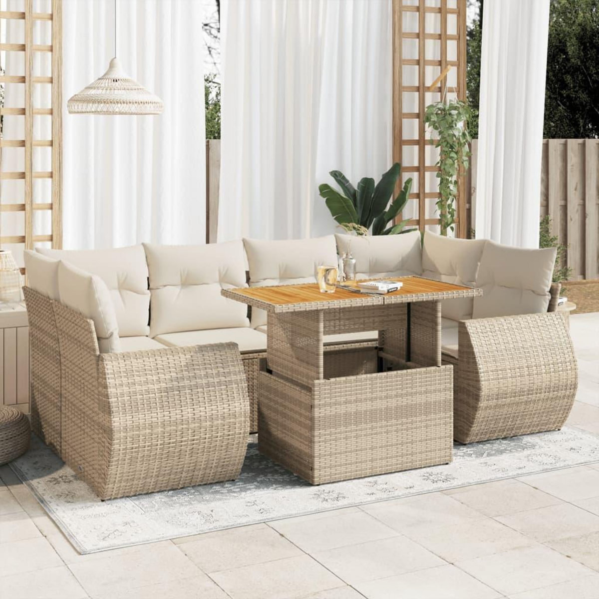 VIDAXL Salon de jardin avec coussins 7 pcs beige resine tressee