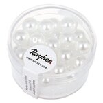 rayher perles en verre renaissance, blanc neige, 8 mm, boîte 25 pces, mi - transparentes
