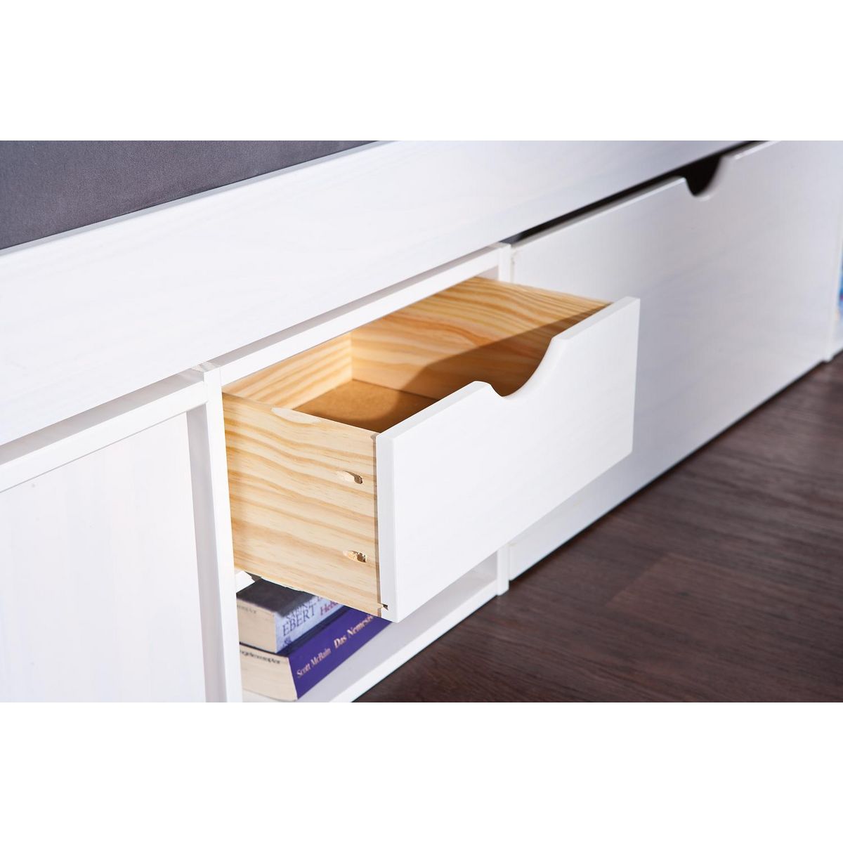 Lit 1 place en pin massif  avec rangement et sommier  90x200 cm SLEEP