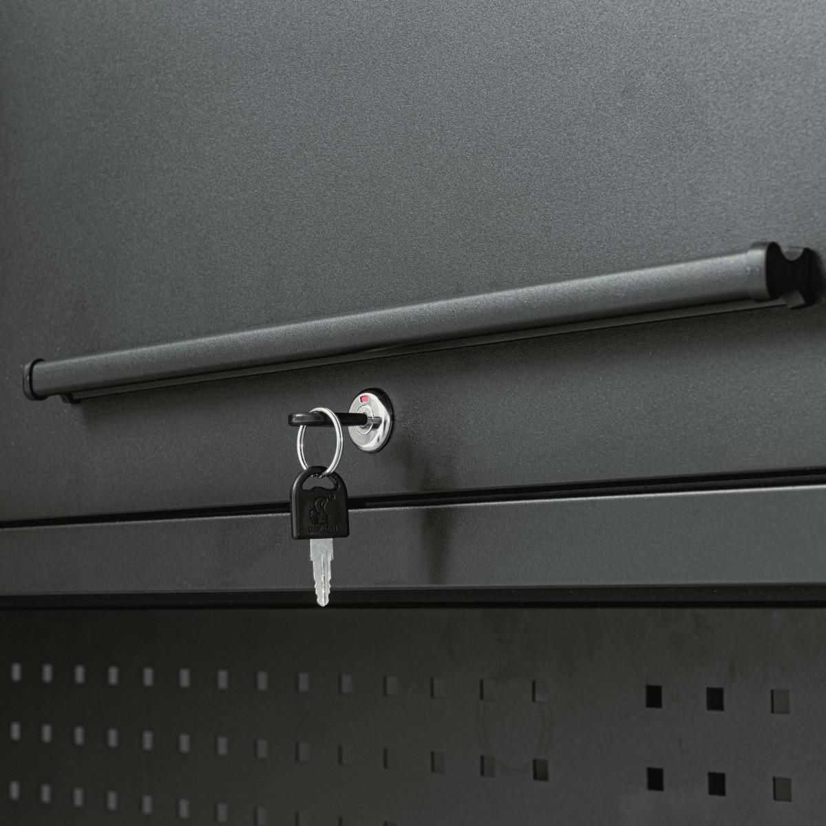 VITO Etabli d'atelier sur roues Armoire 3 Portes 182 x 51 x 186 cm 15 tiroirs à frein - Plan de travail Bois Charge 500kg - VITO