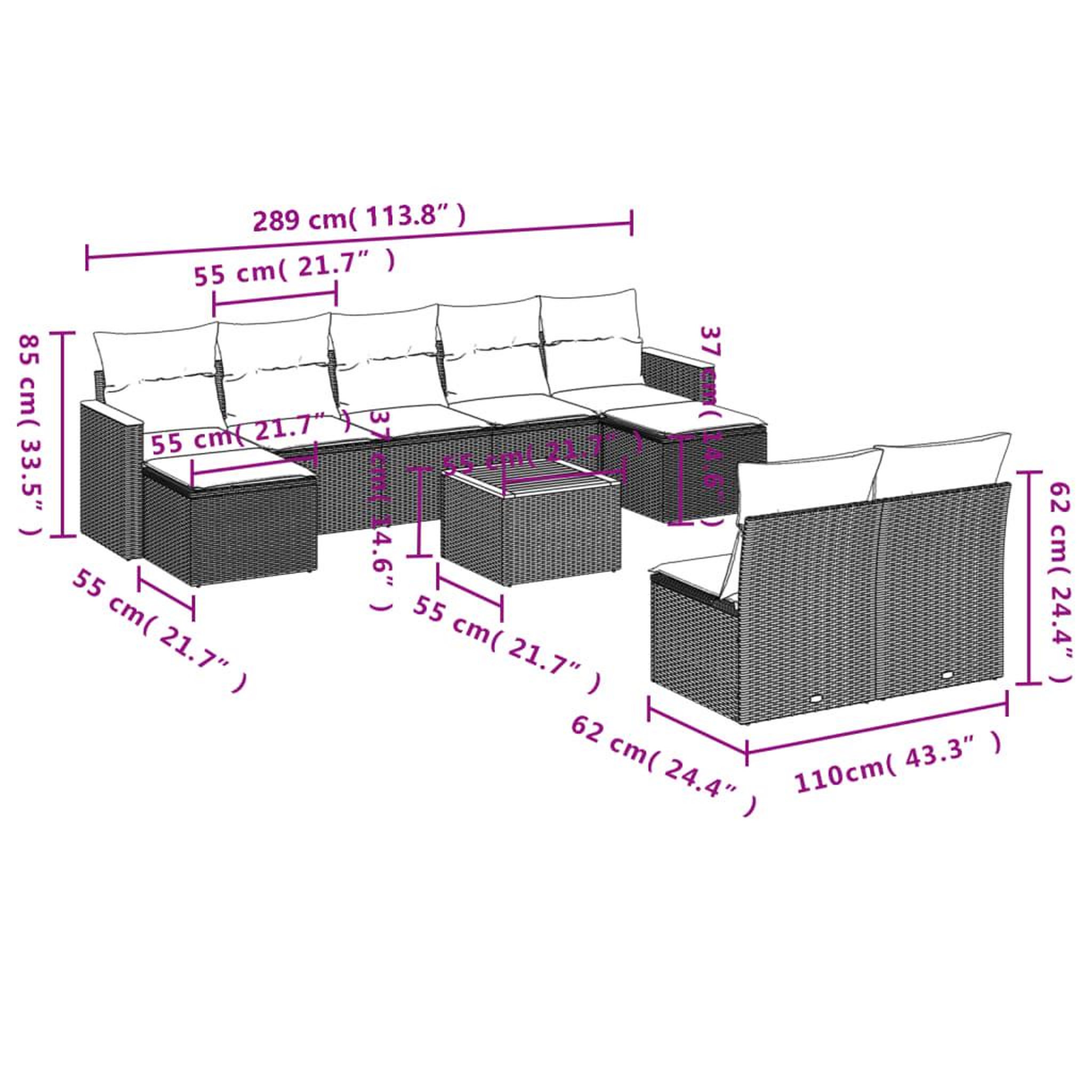 Voir la diapositive 3 : VIDAXL Salon de jardin avec coussins 10 pcs beige resine tressee