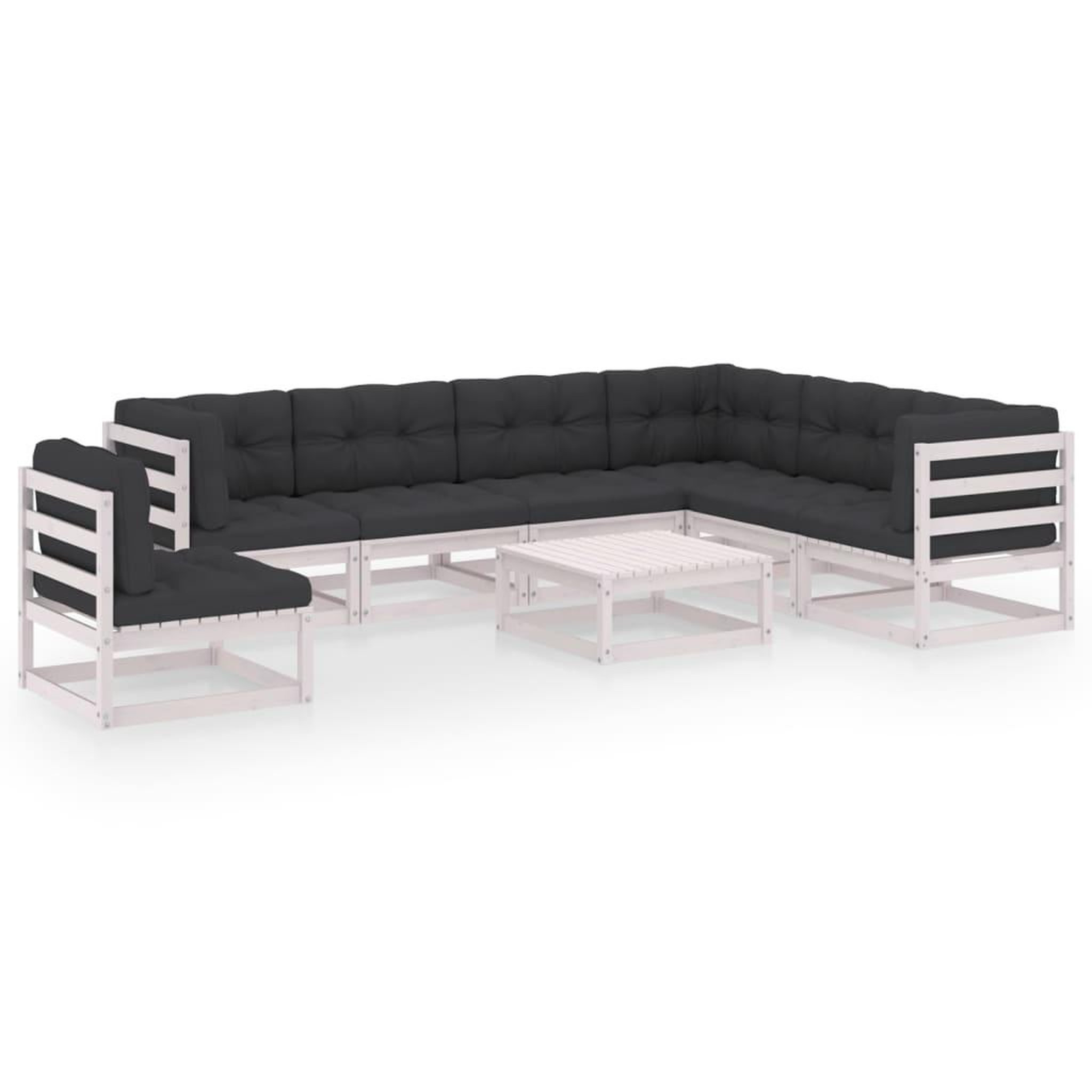 Voir la diapositive 1 : VIDAXL Salon de jardin avec coussins 8 pcs blanc bois de pin massif