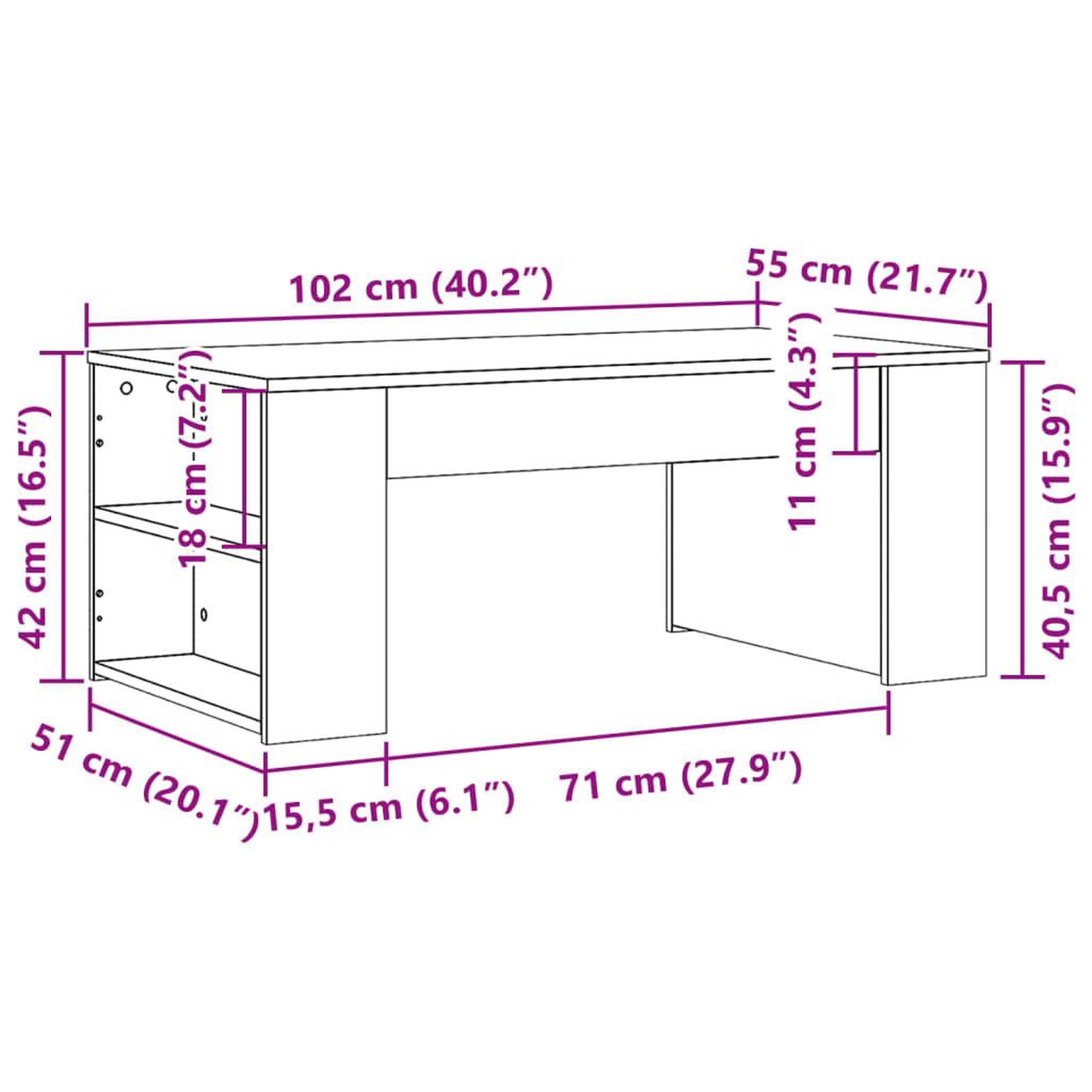 Voir la diapositive 6 : VIDAXL Table basse gris beton 102x55x42 cm bois d'ingenierie