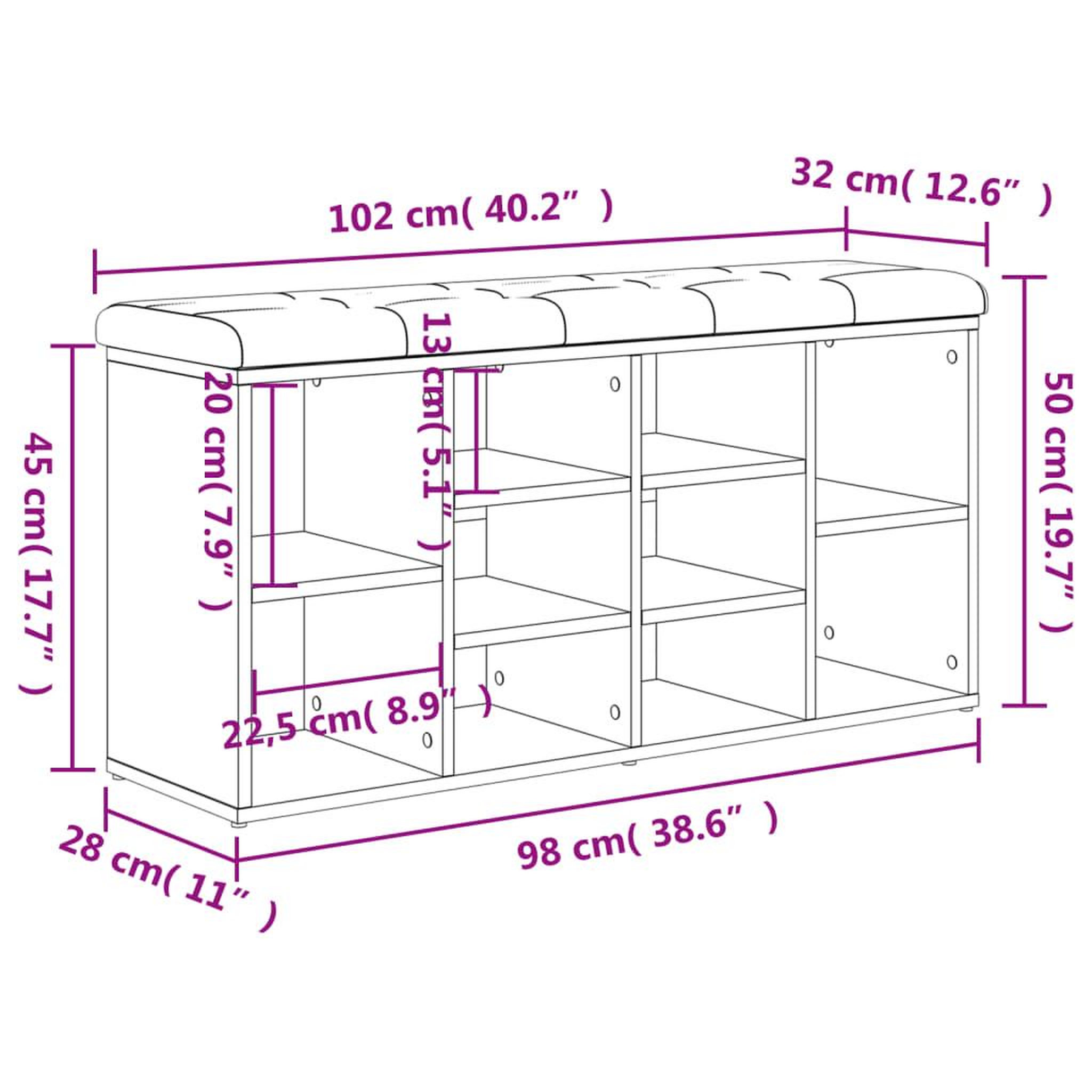 Voir la diapositive 6 : VIDAXL Banc a chaussures gris beton 102x32x50 cm bois d'ingenierie