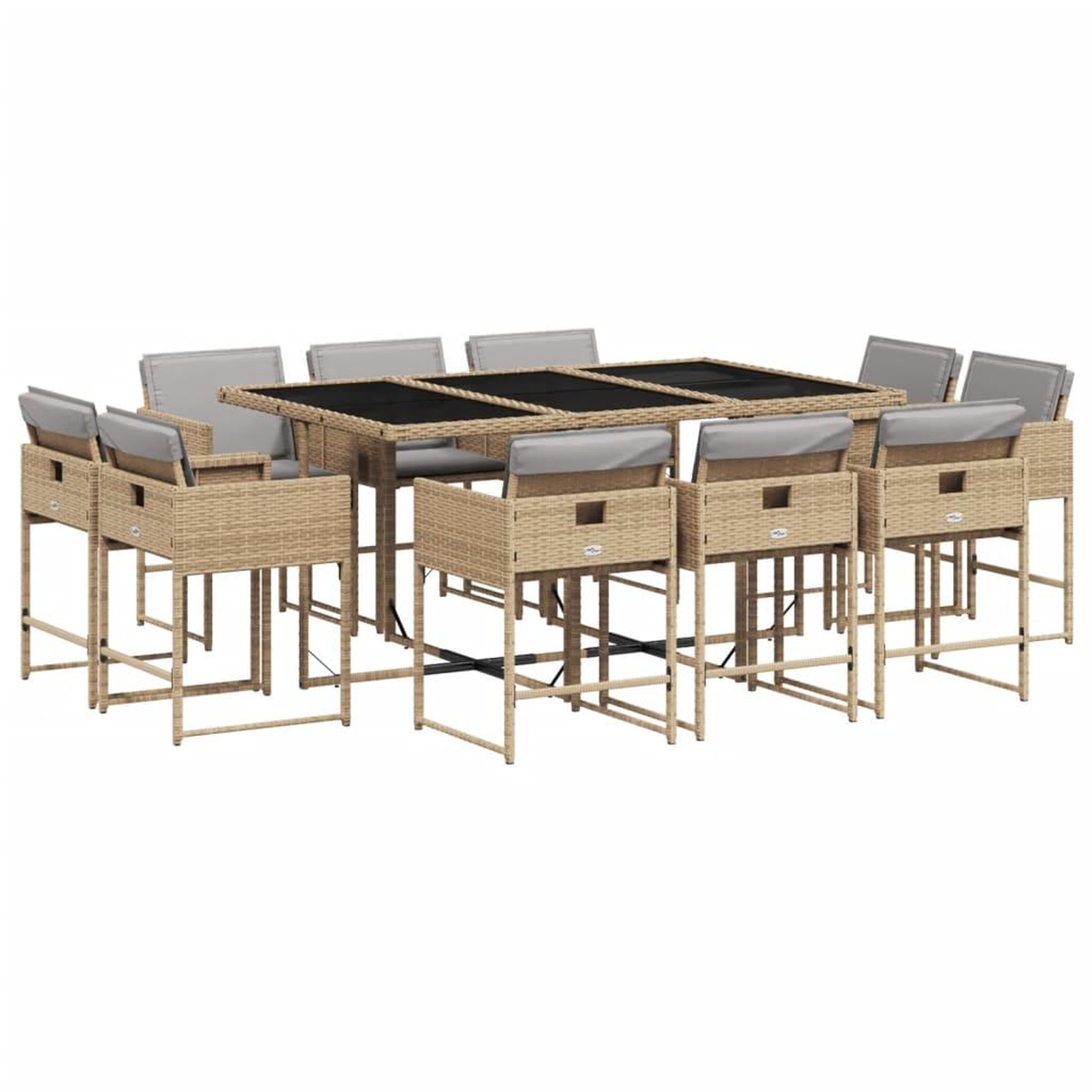 Voir la diapositive 2 : VIDAXL Ensemble a manger de jardin et coussins 11 pcs melange beige