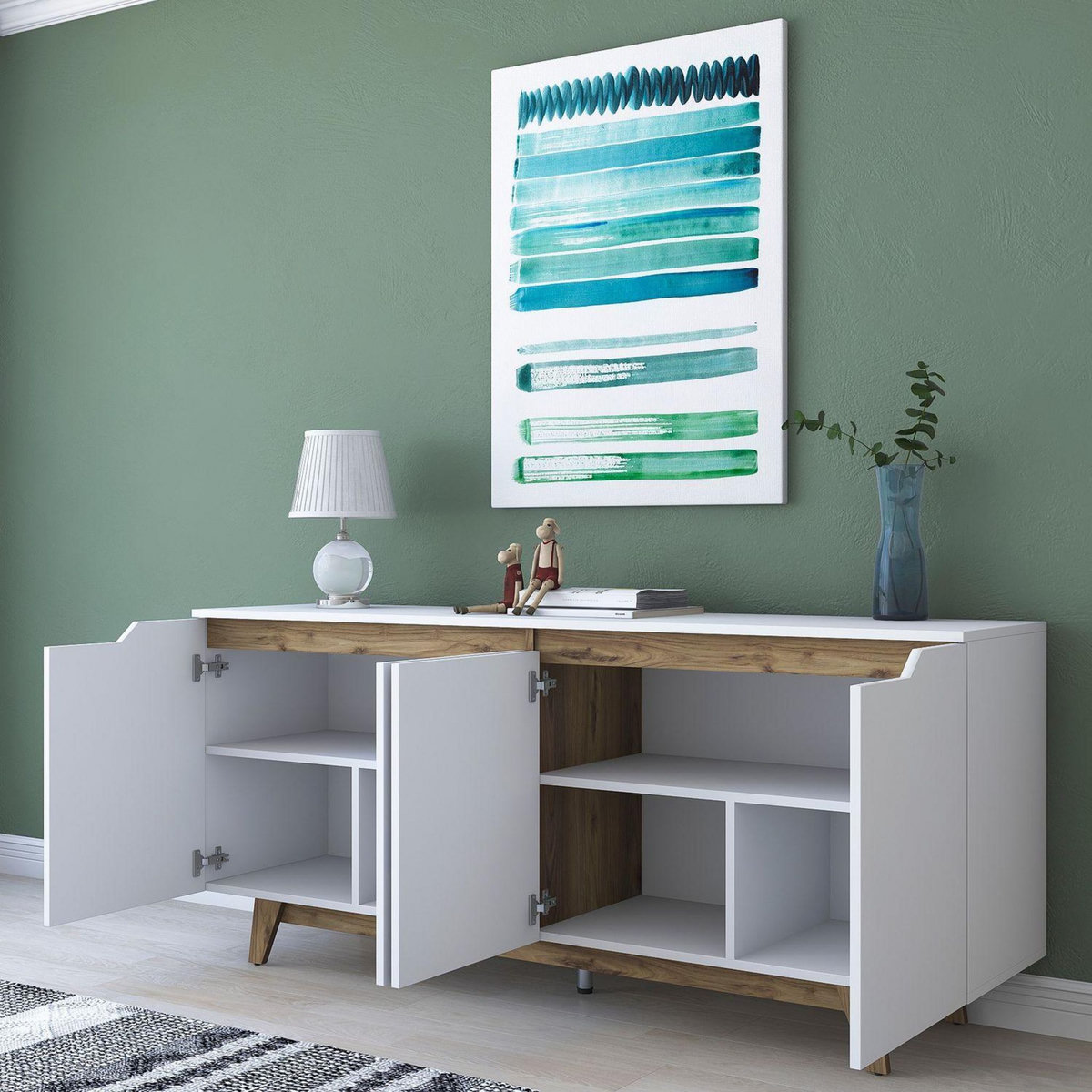 TOILINUX Buffet 4 portes en bois LUCAS - Blanc