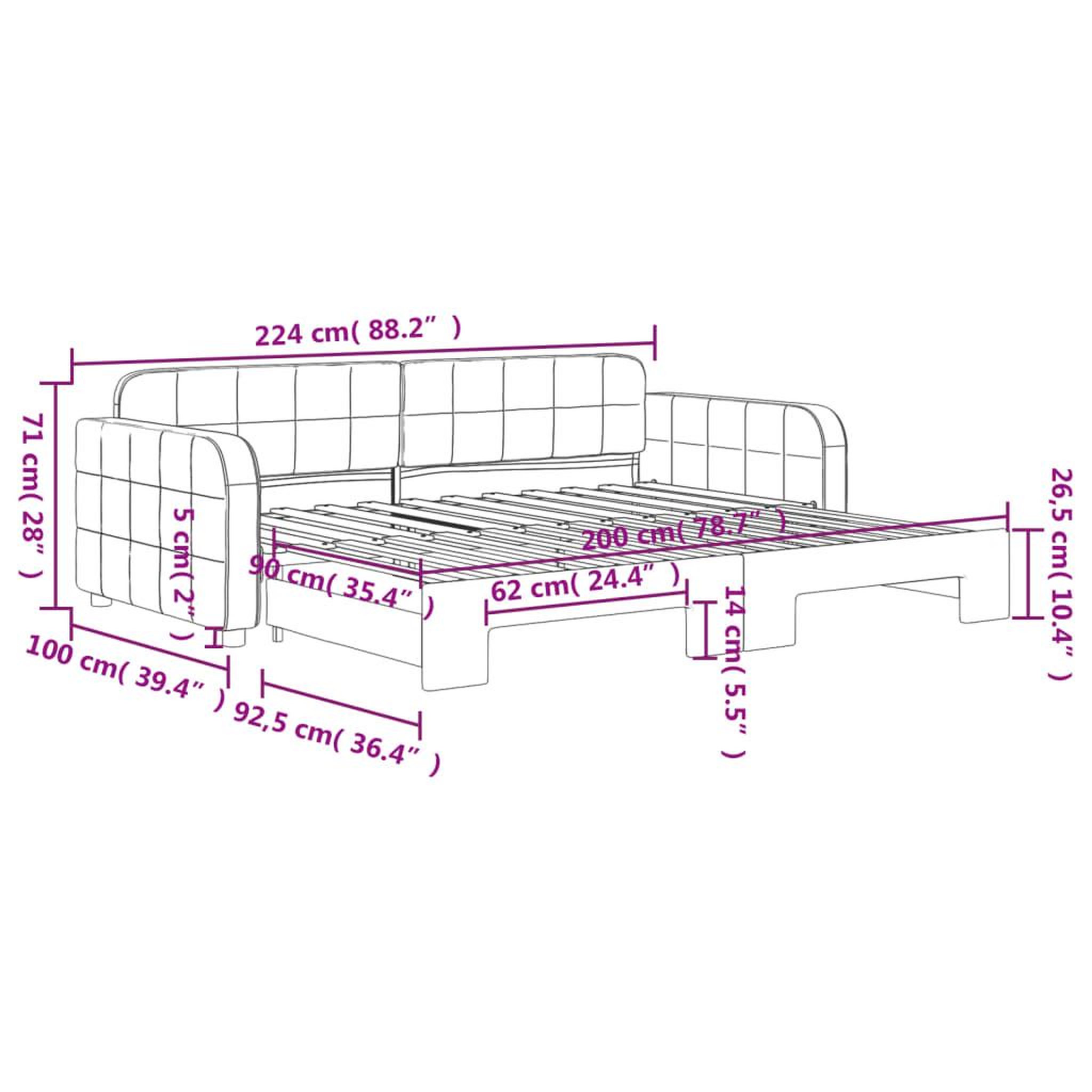 Voir la diapositive 6 : VIDAXL Lit de jour avec gigogne sans matelas vert fonce 90x200 cm