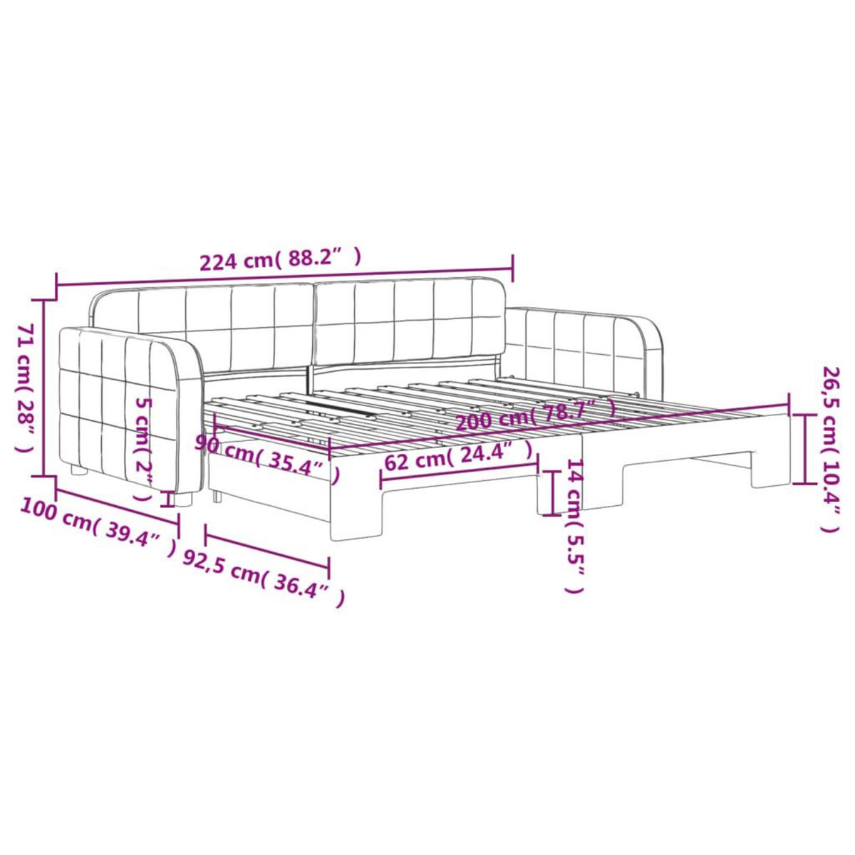 VIDAXL Lit de jour avec gigogne sans matelas vert fonce 90x200 cm