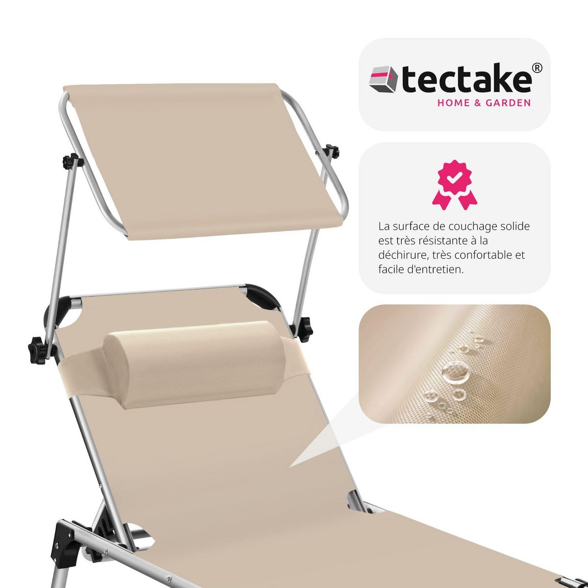 tectake Bain de soleil Transat Chaise longue Pliable