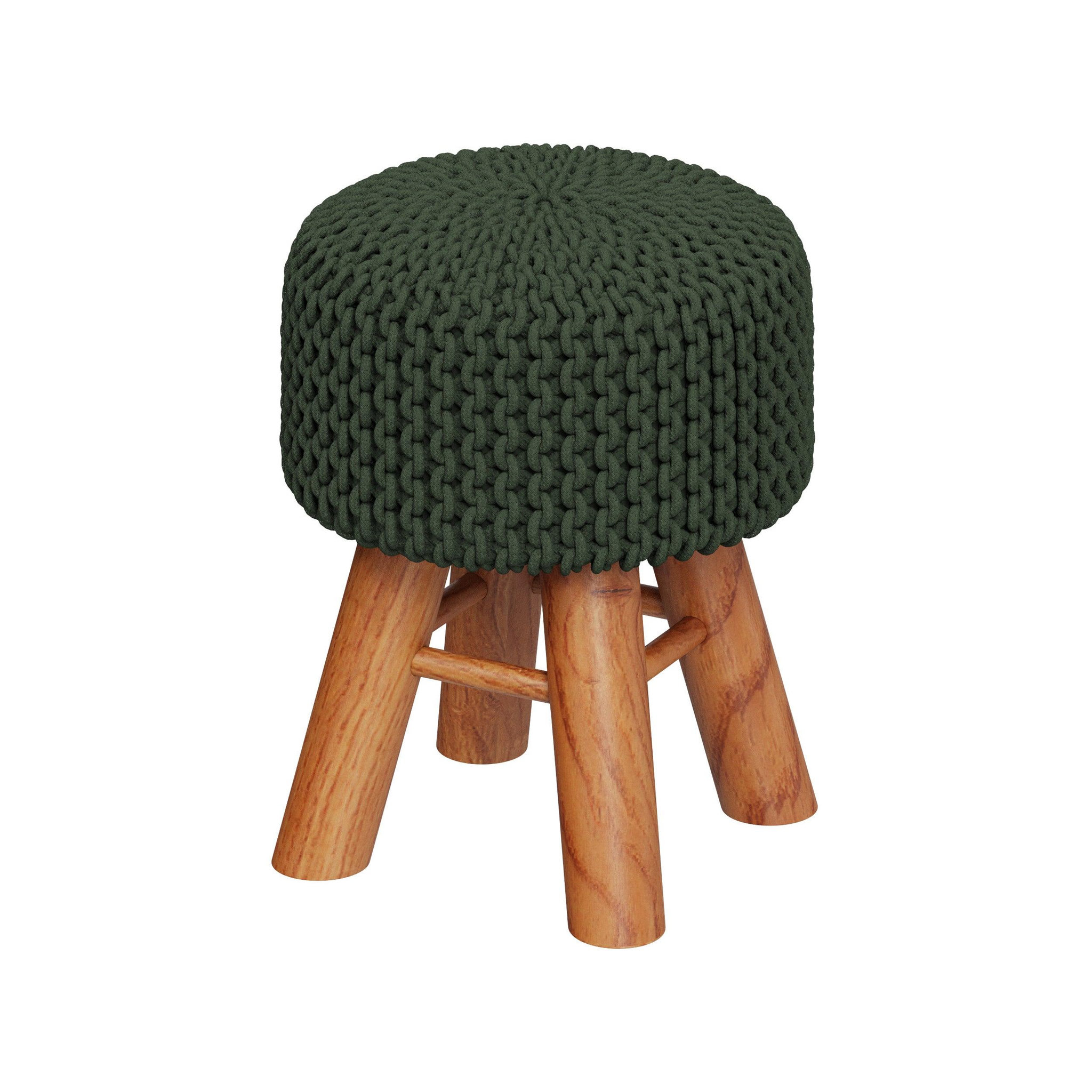 MAISON PAVANE Petit tabouret tricot en coton vert kaki-lisa